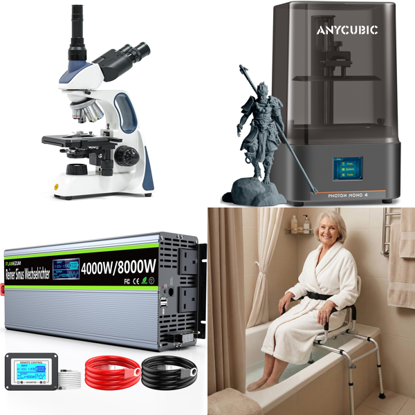 Source photograph for Pallet – Mixed Equipment – Laboratory Microscope, Inverter, 3D Printer, Bathtub Transfer Bench