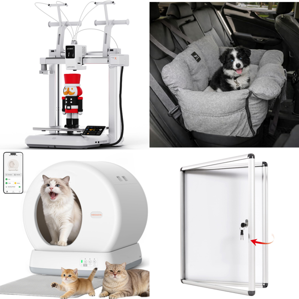Source photograph for Pallet – Mixed Goods – 3D Printer, Automatic Cat Litter Tray, Dog Car Seat, Chafing Dishes, Garden Fence