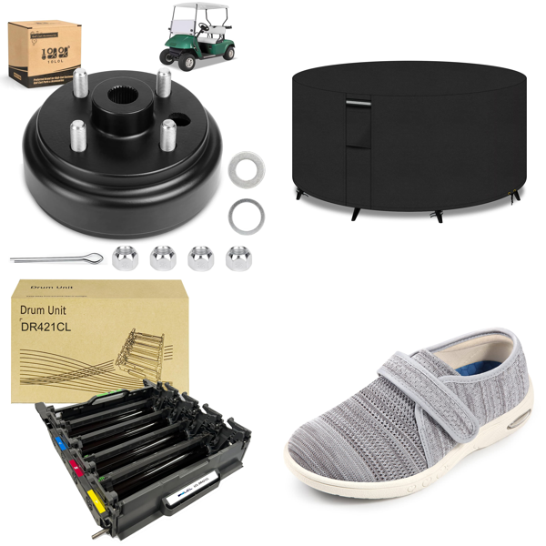Source photograph for Pallet – Mixed Goods – Brake Drums, Toner Cartridges, Garden Covers, Shoes, LED Strips