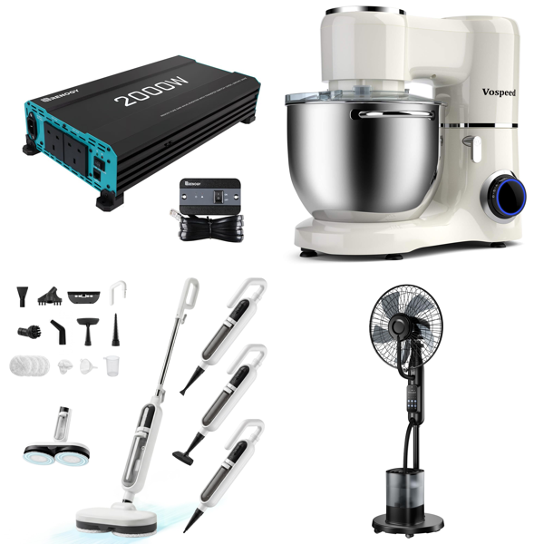 Source photograph for Pallet – Mixed Goods – Inverter, Steam Mop, Stand Mixer, Misting Fan, Projector