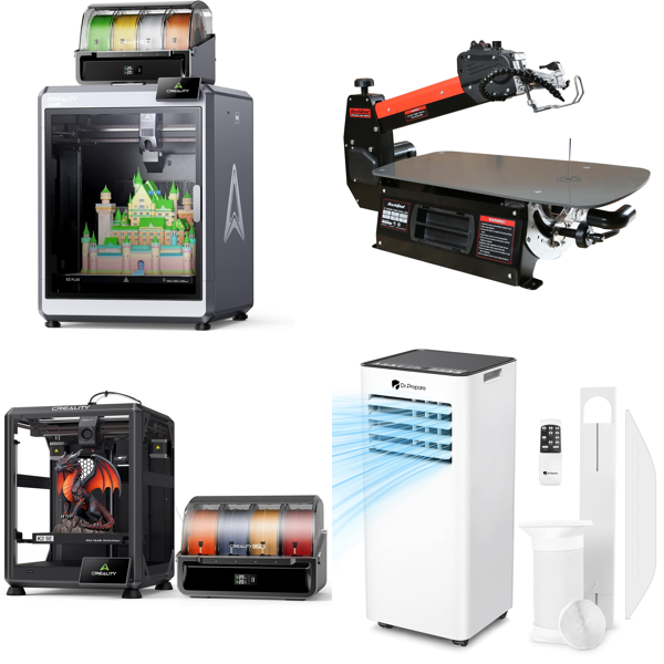 Source photograph for Pallet – 3D Printers And Workshop Equipment – Multicolor 3D Printers, Scroll Saw, Portable Air Conditioner