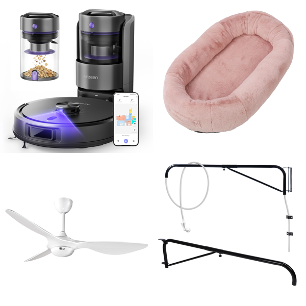 Source photograph for Pallet – Mixed Home Appliances & Accessories – Robot Vacuums, Ceiling Fans, Bathroom Lights, Laundry Dryers