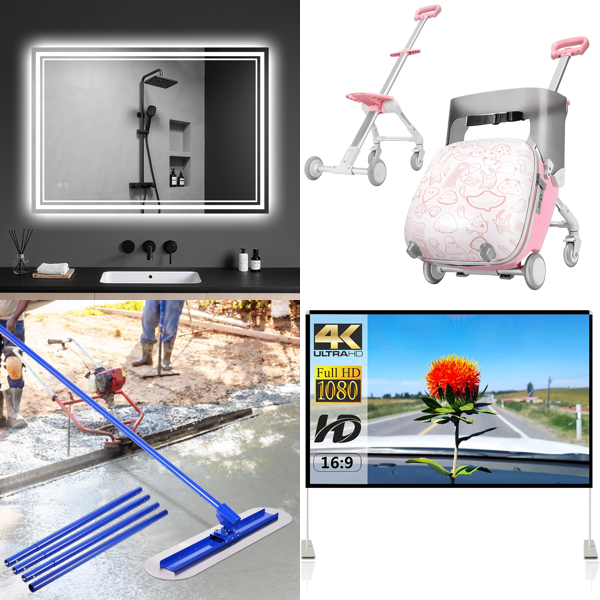 Source photograph for Pallet – Home & Garden Equipment – Bathroom Mirror, Projector Screen, Hedge Trimmer, Shower Set, Pizza Oven