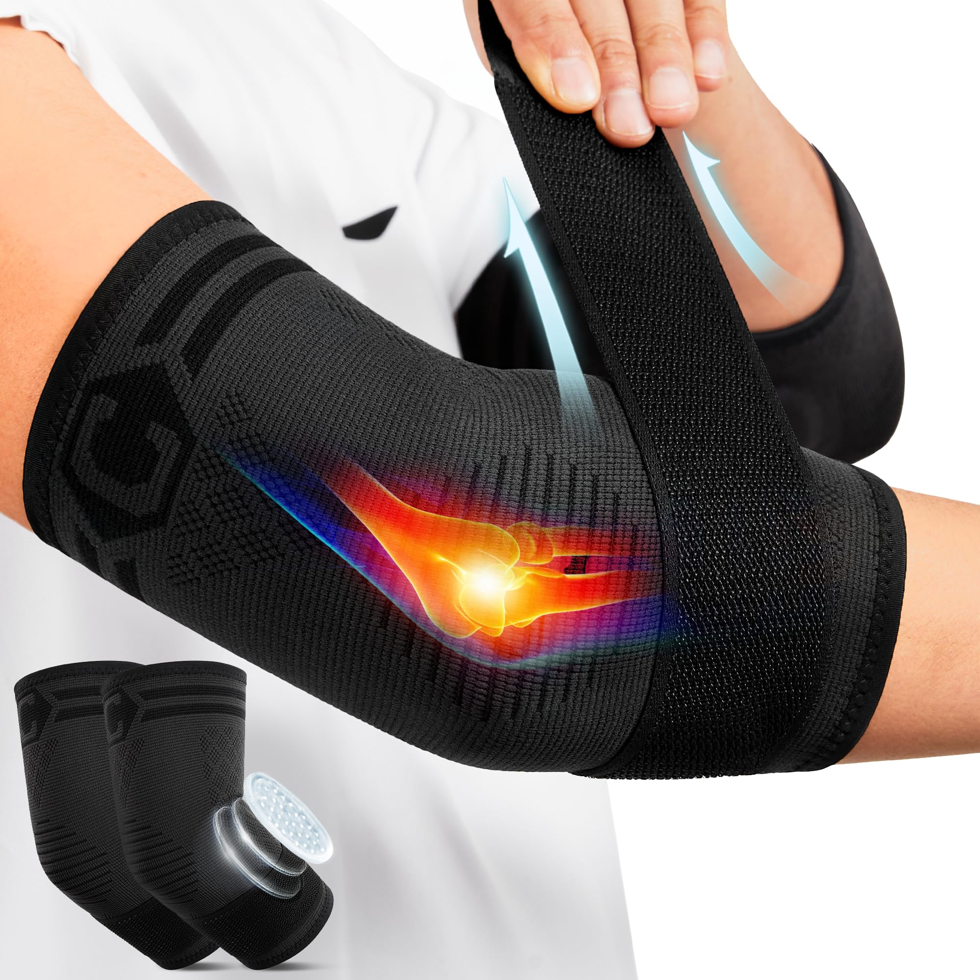 CAMBIVO Ellenbogenbandage 2er-Set mit Riemen & Gelpolster Unisex