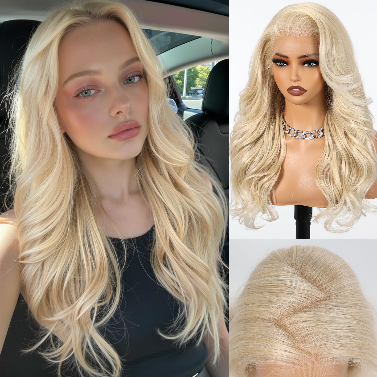 Lace Front Synthetic Wig HD Curly Layered Glue-Free Naturally Thick Hairline – Platinum Blonde 24in
