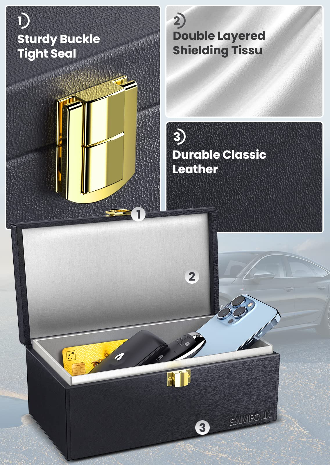 Supplied photograph 5 of Samfolk Faraday Box and Pouch 2 Pack, 8.6 x 5.1x 4.1 inches Faraday Box for Car