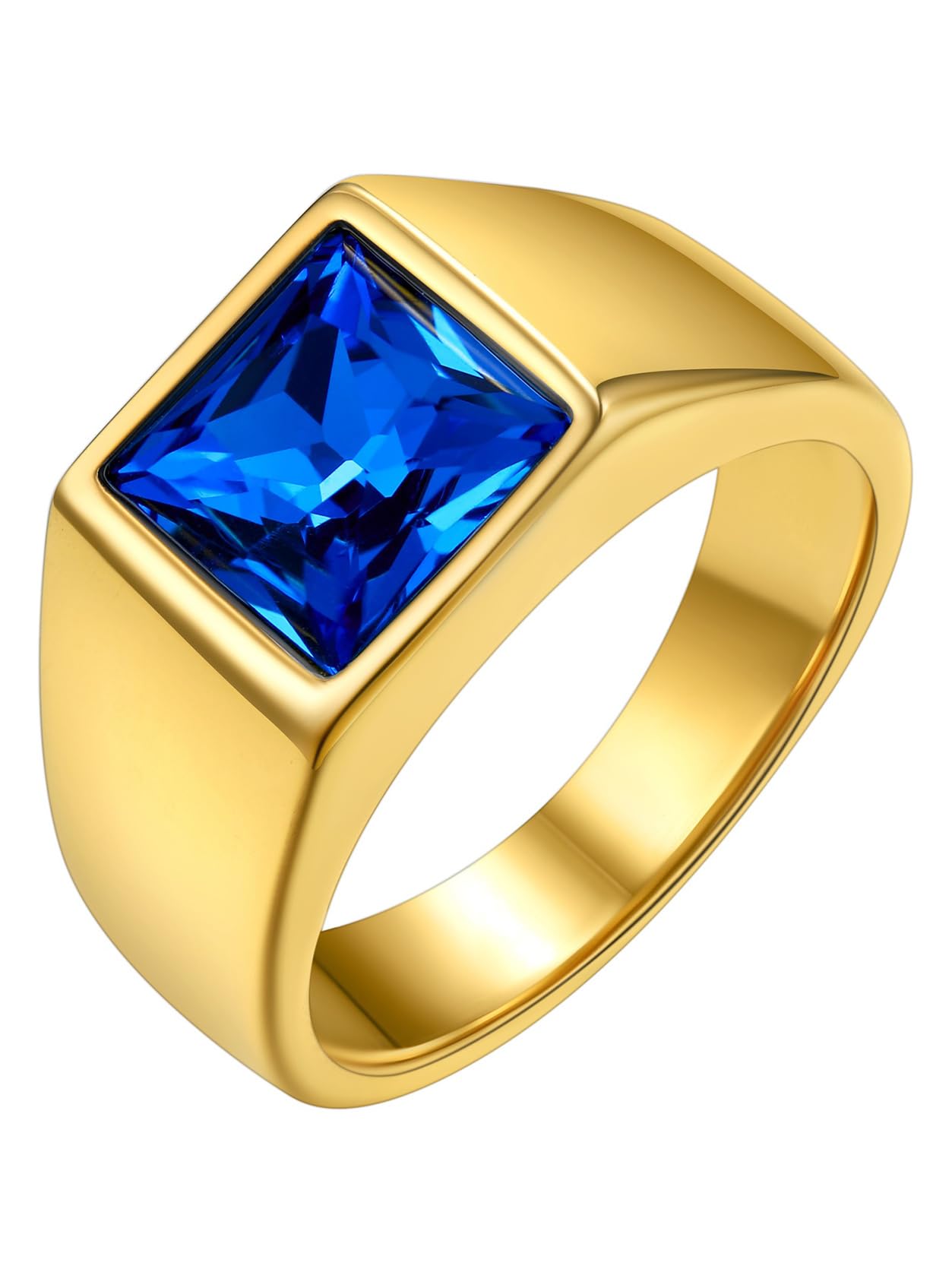 Goldener Siegelring aus Edelstahl mit blauem Stein – 62 mm – GoldChic