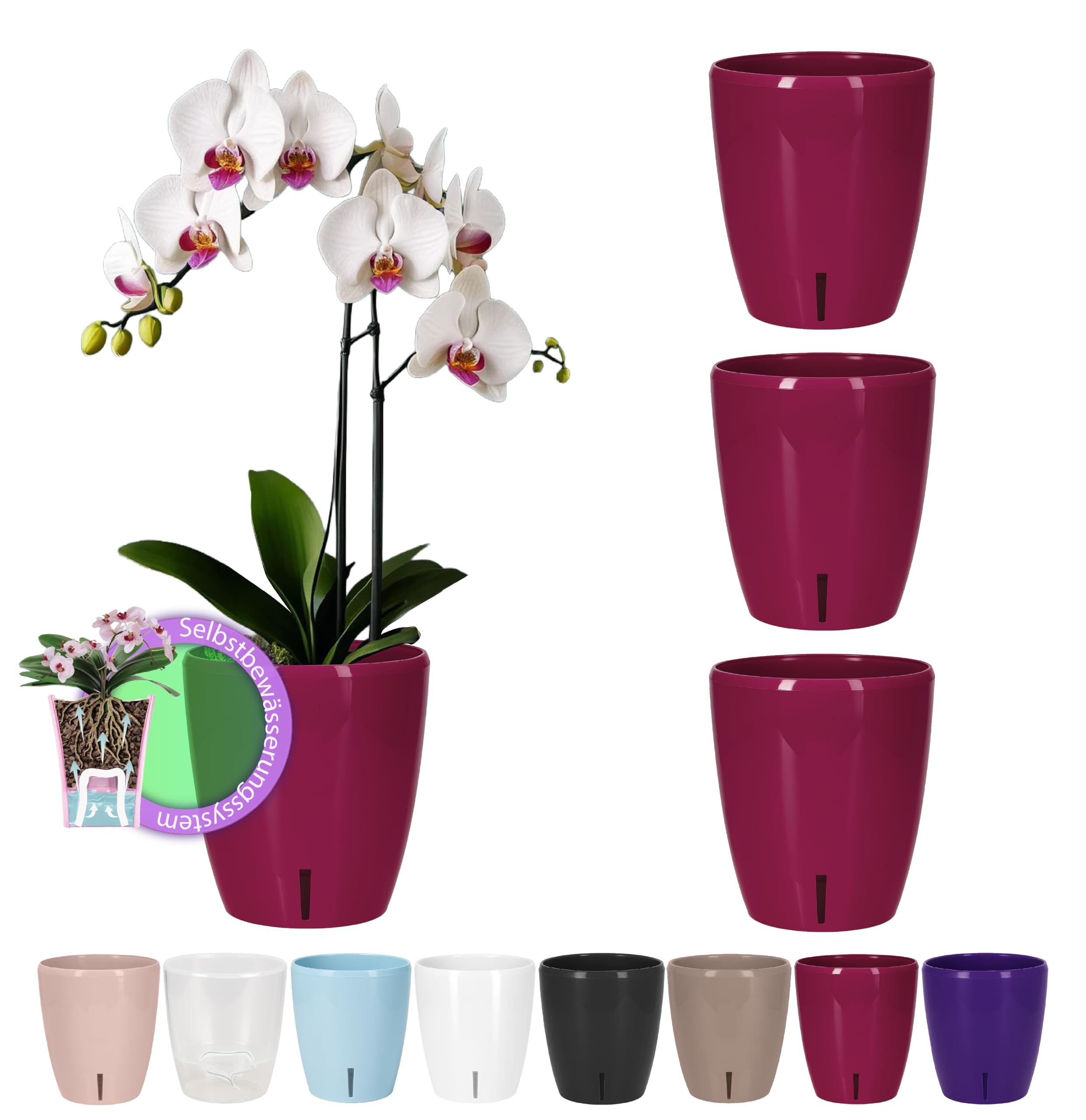 Selbstbewässernde Pflanztöpfe 15 cm mit Dochtsystem und Wasserstandsanzeige 2 l – Lila – Santino