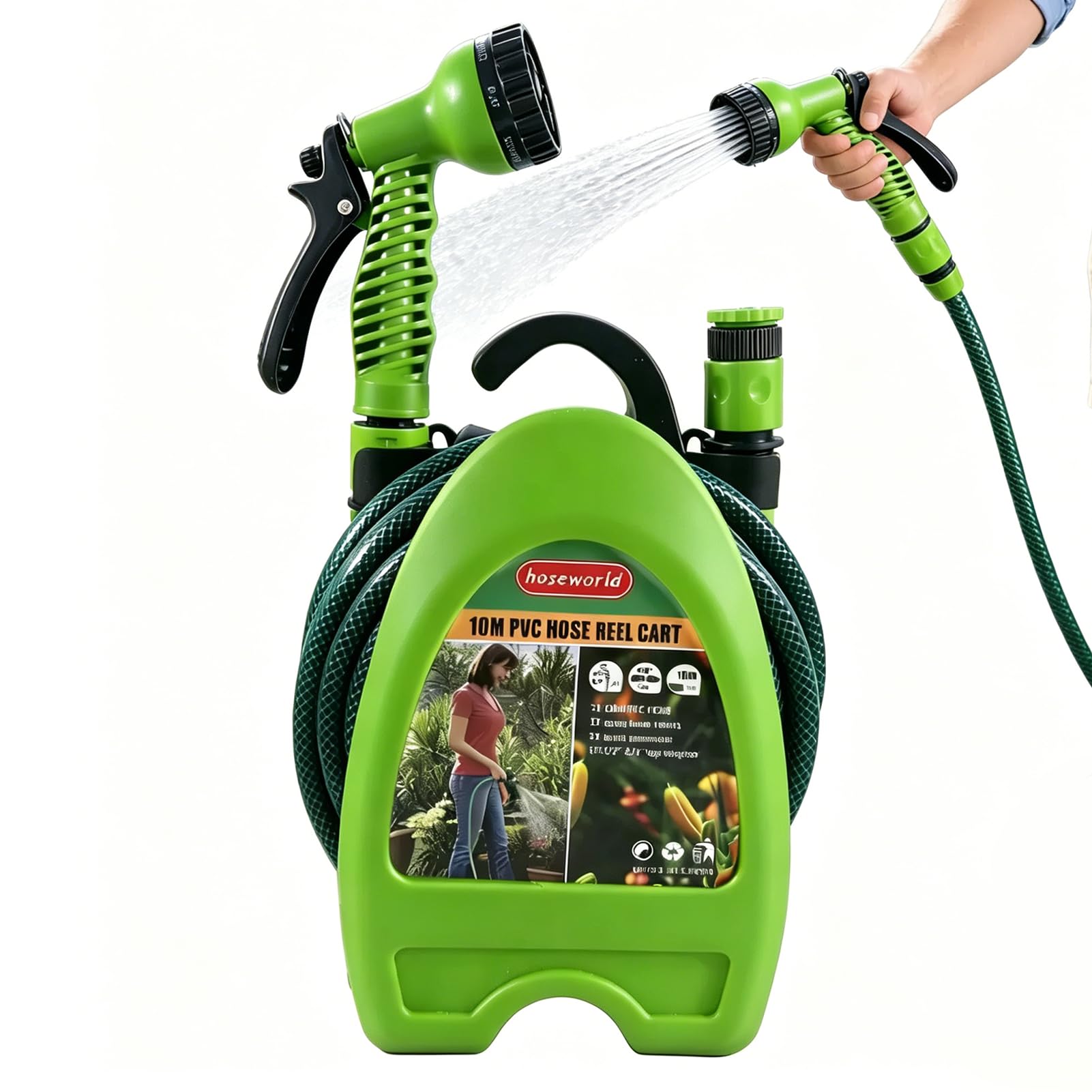 Source photograph for Pallet – Garden Hoses – 10M Hose Reel, Flexible Water Hose, Hose Guide, Nozzle, Fittings