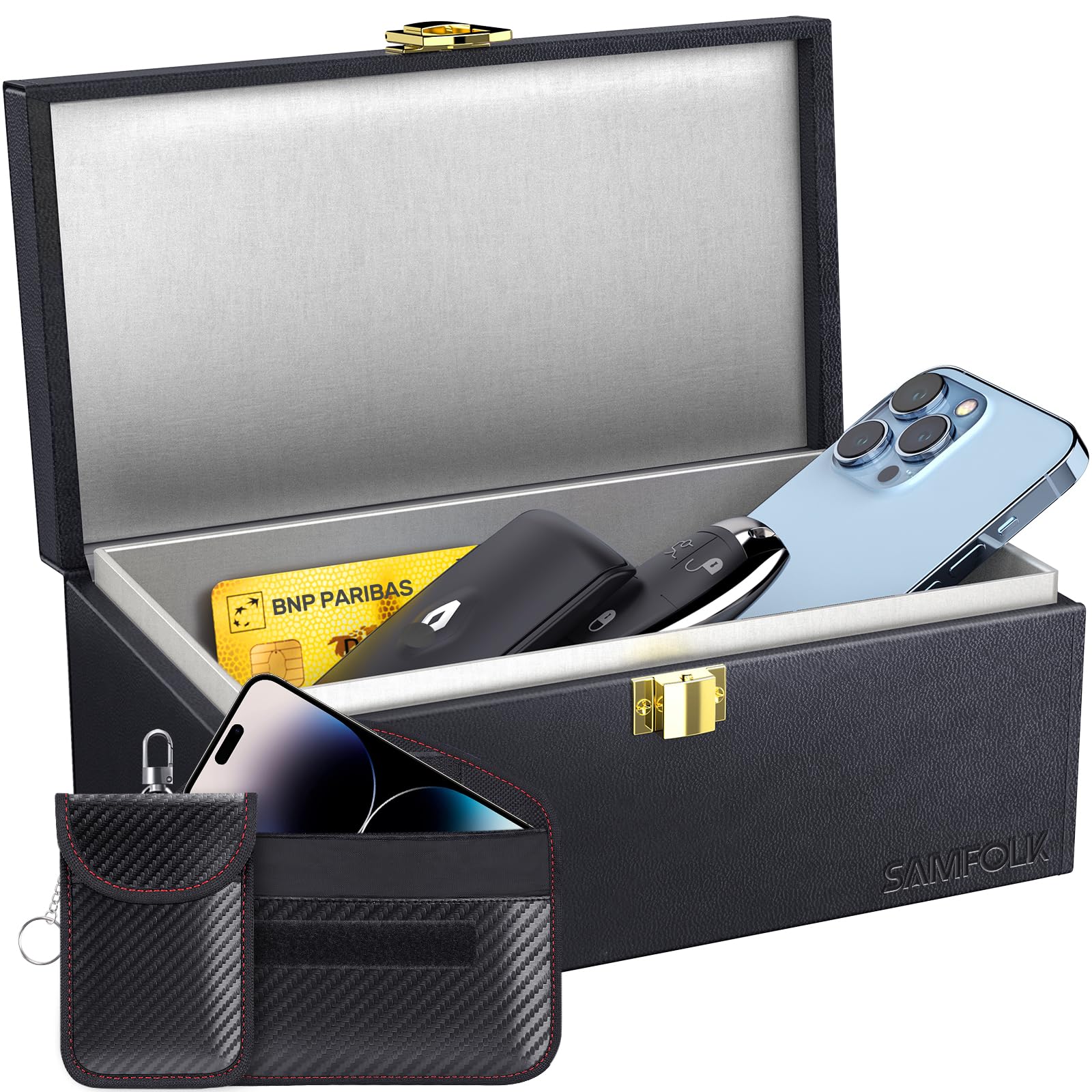 Supplied photograph 1 of Samfolk Faraday Box and Pouch 2 Pack, 8.6 x 5.1x 4.1 inches Faraday Box for Car