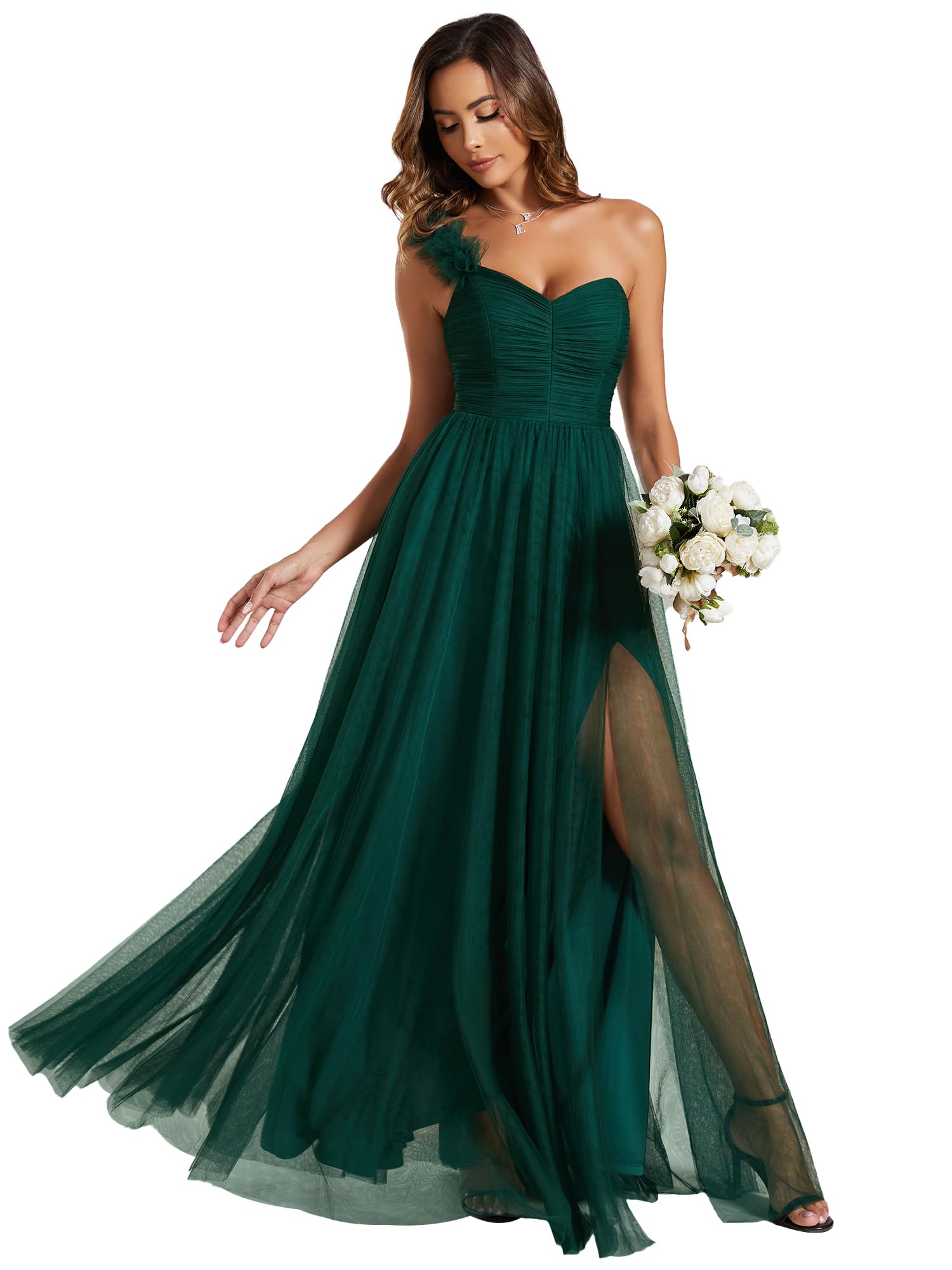 Women's A-Line Bridesmaid Dress Long Formal – Dark Green UK46