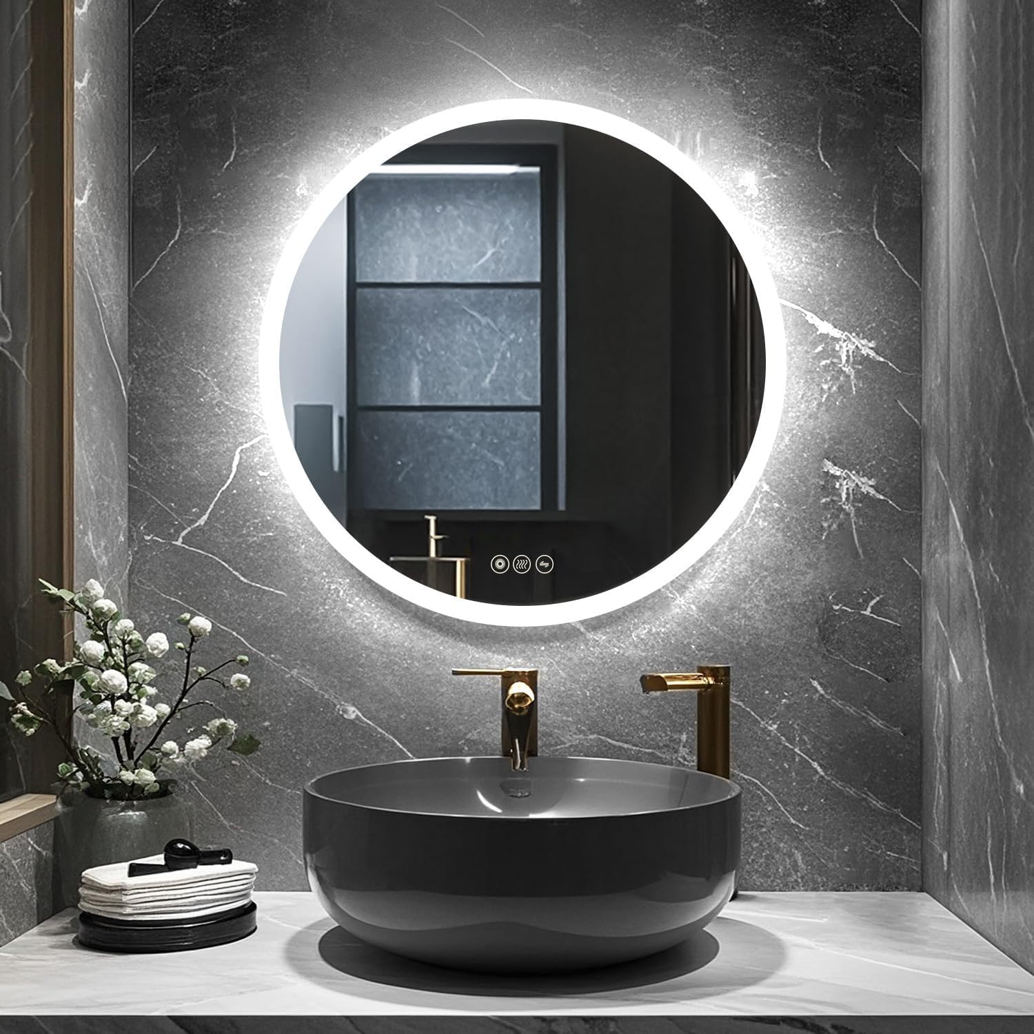 Source photograph for Pallet – Illuminated Bathroom Mirrors – Round Wall Mirrors, LED Lighting, Touch Switches