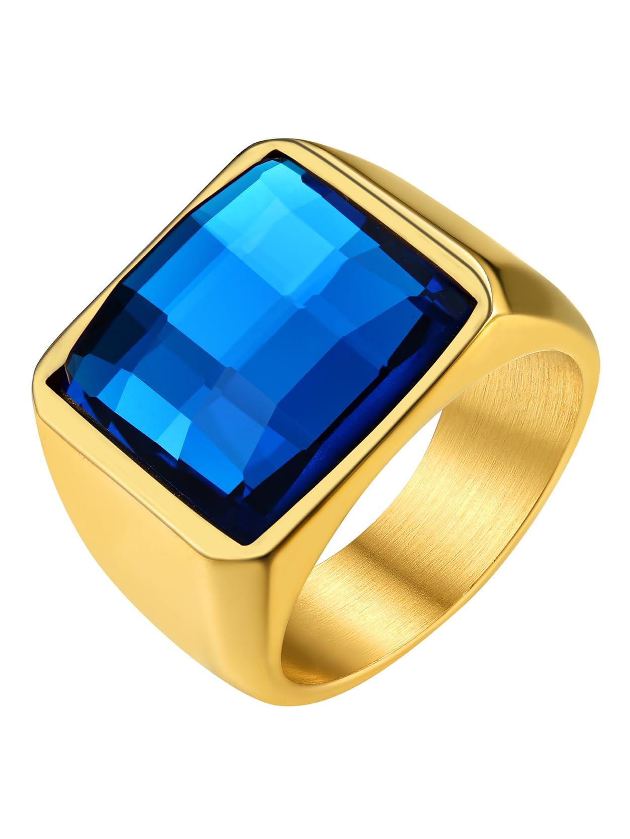 Herren-Siegelring aus Edelstahl mit blauem Stein, 15 mm breiter Ring – Gold 67 mm – GoldChic