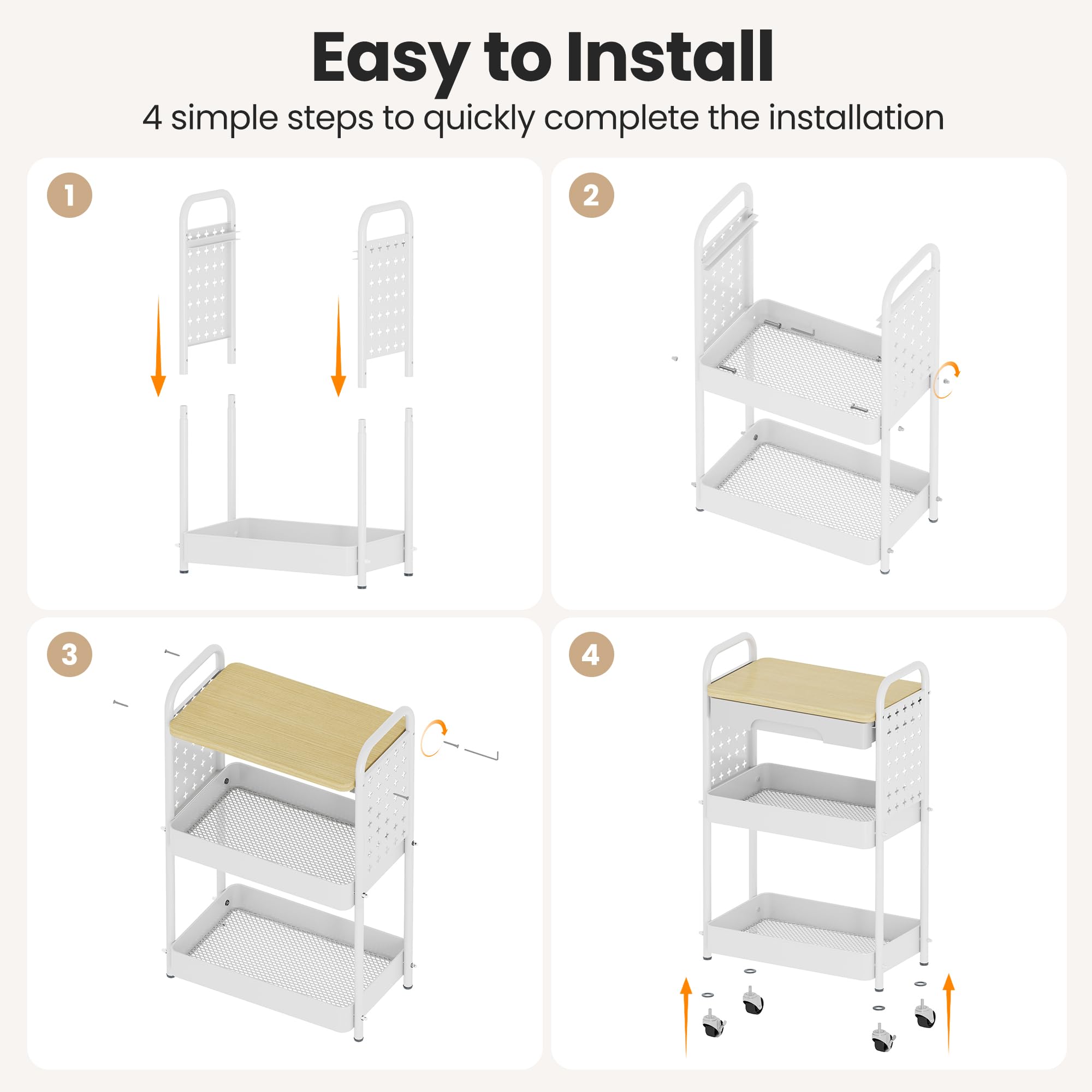 Supplied photograph 5 of 3-Tier Kitchen Storage Trolley on Wheels with Table Top Drawers Utility Cart – W