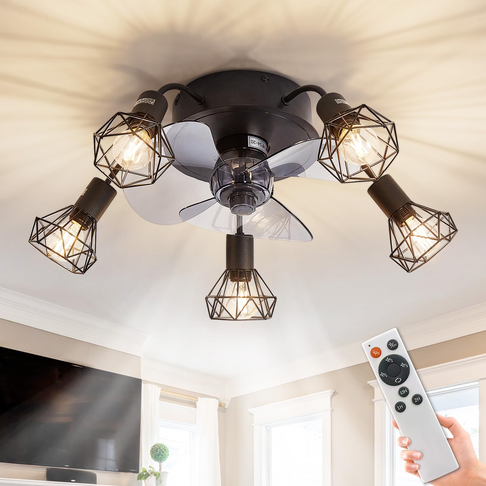 Source photograph for Pallet – Ceiling Fans – Fans With Lights, Metal Cage Shades, Remote Controls