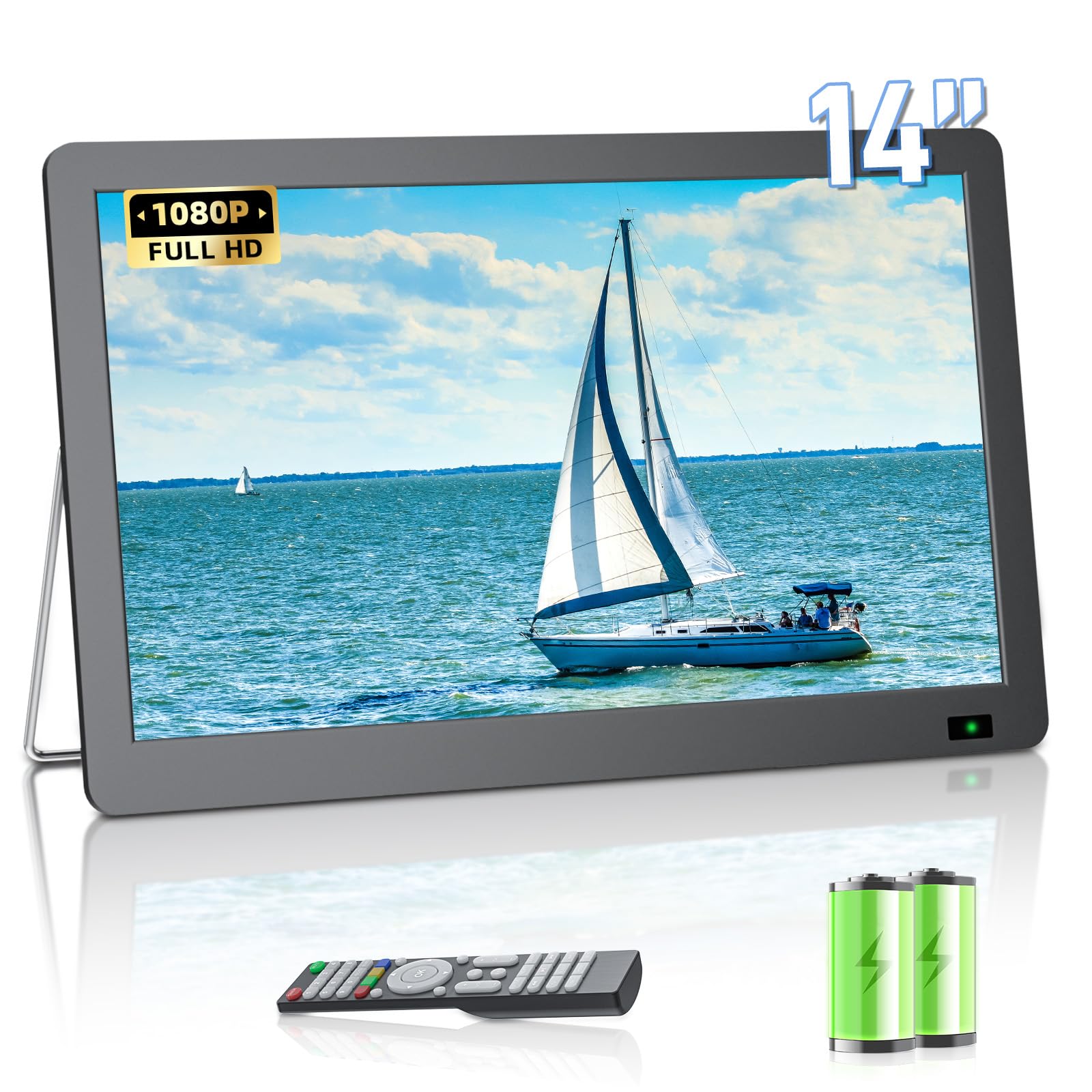 Tragbarer LCD-Fernseher DVB-T2, batteriebetrieben mit Antenne – 14,3 Zoll – DESOBRY