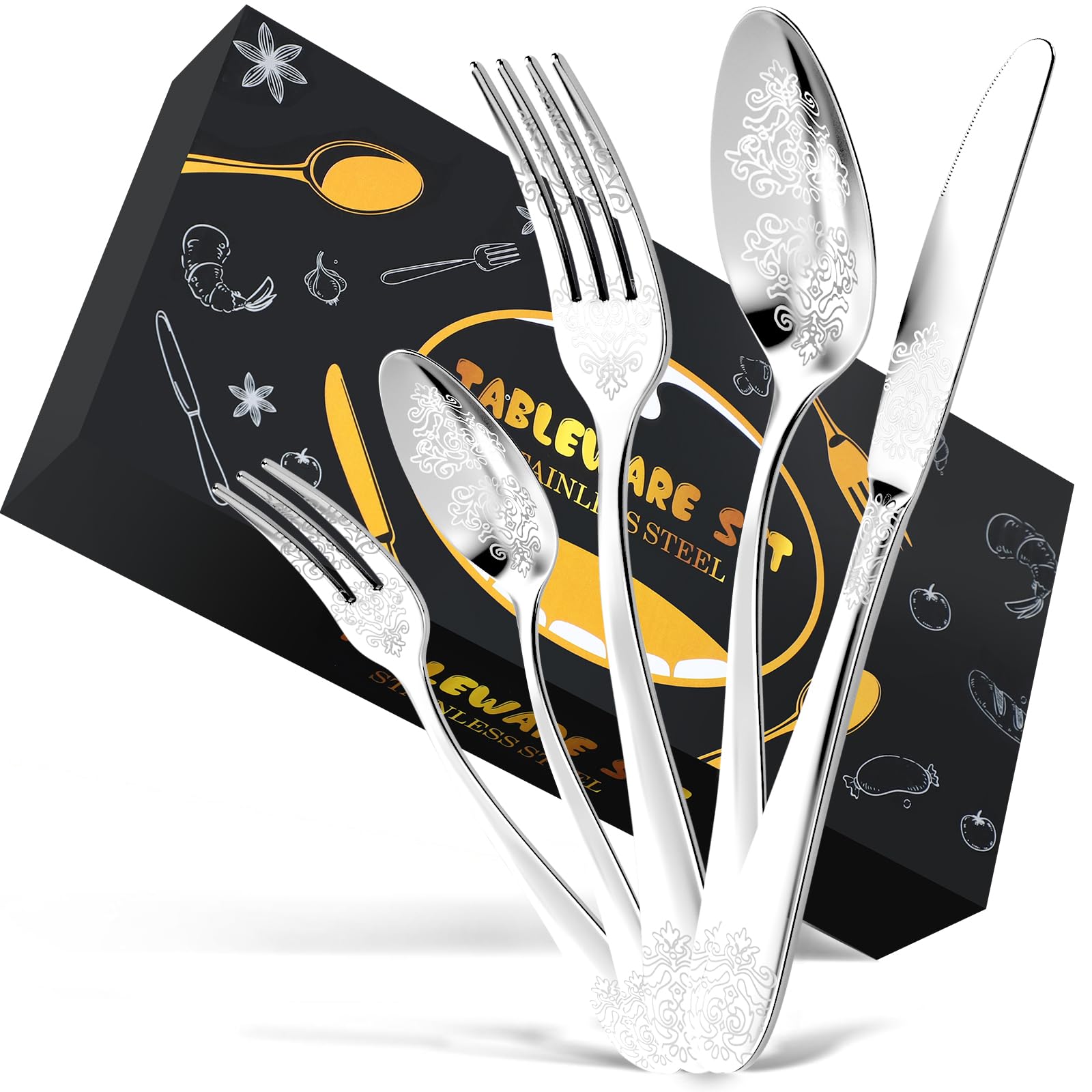DRAGON RIOT 60-piece stainless steel cutlery set in silver for 12 people