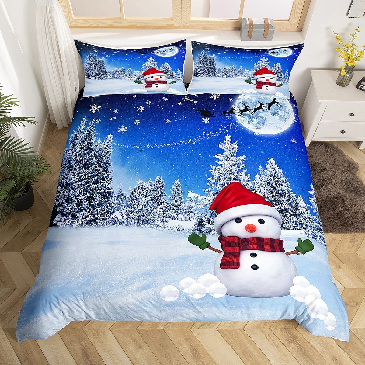 Christmas Duvet Cover Set Girl Snowflake 200x200cm – Blue