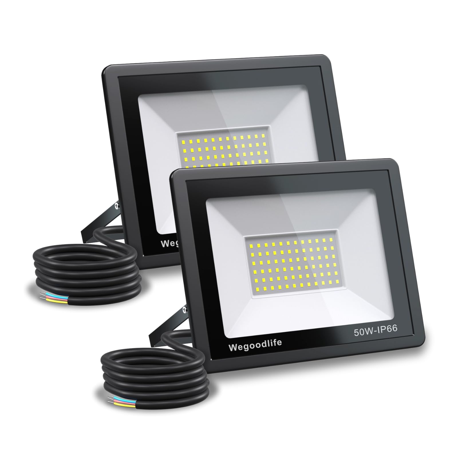 2 x 50W LED Outdoor Floodlights, Super Bright 3995LM Floodlights, 6500K Cool White Outdoor Spotlights, IP66 Waterproof LED Floodlights, Outdoor Lamps for Gardens, Courtyards, Driveways, Doors, Sports Fields, Hotels