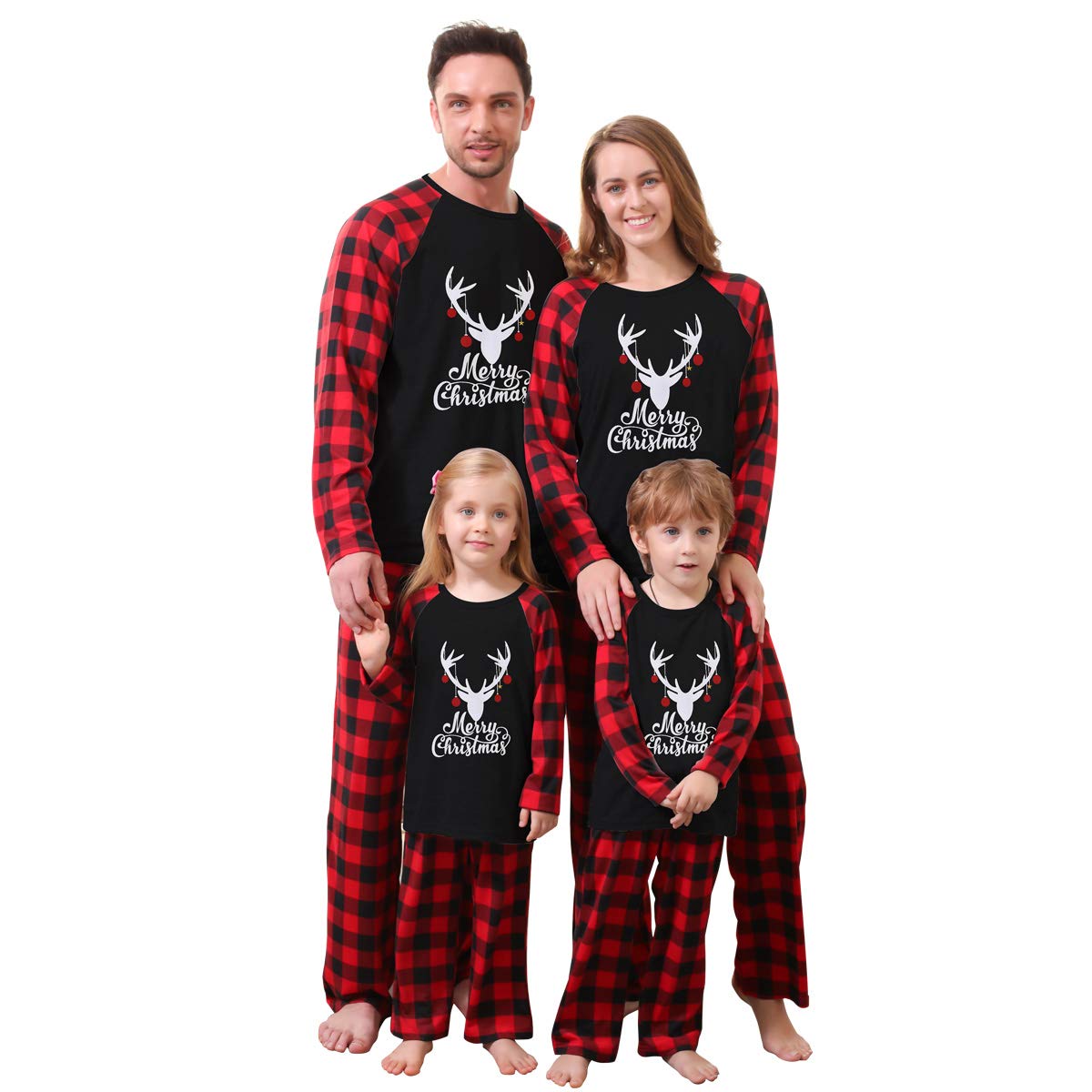 Men’s Christmas Pajama Set Elk Red Checkered Long PJ – M