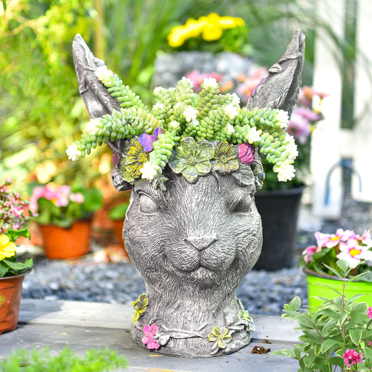 Source photograph for Pallet – Garden Decor – Rabbit Figurine, Planter, Decorative Plant Container