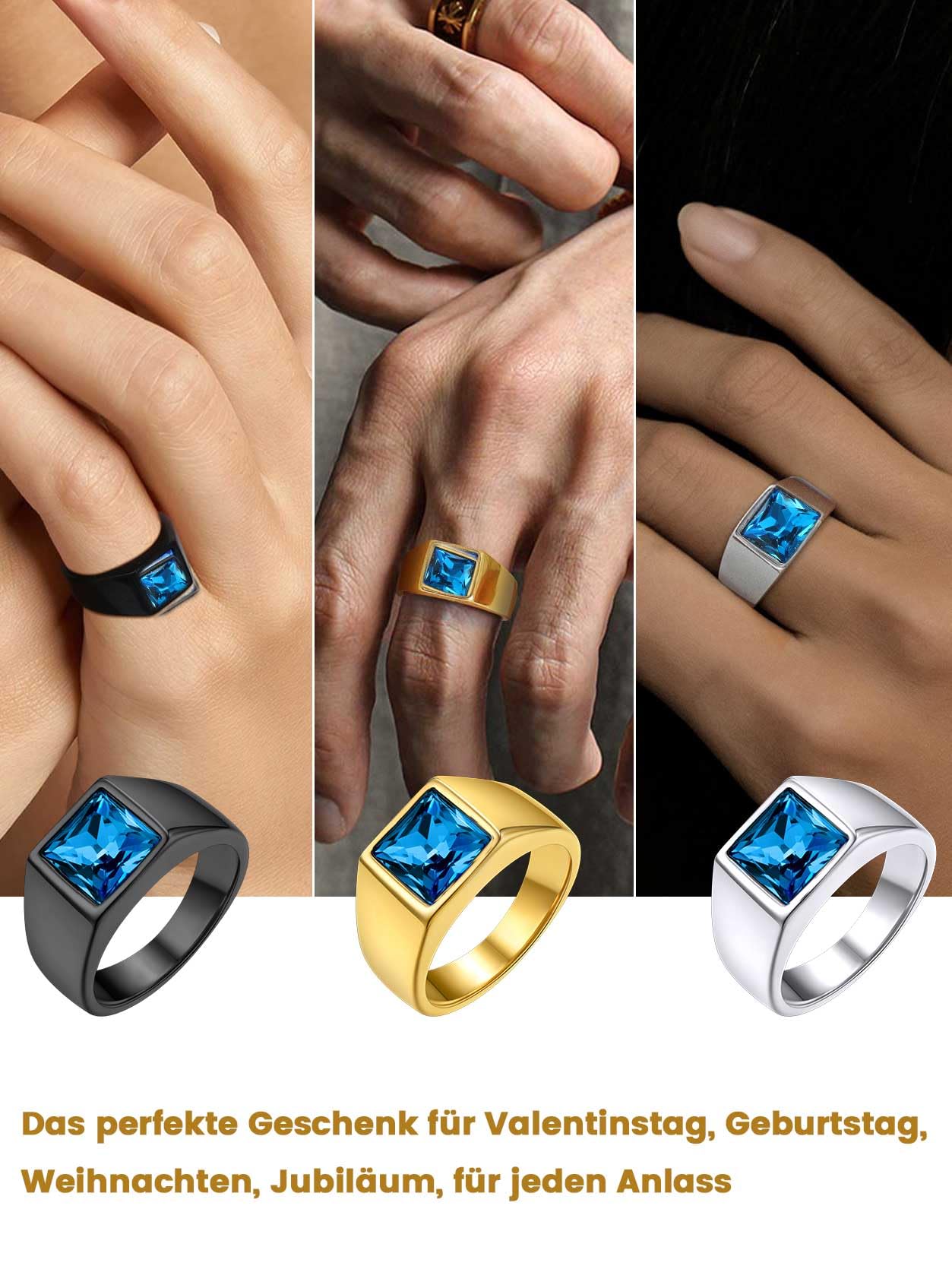 Goldener Siegelring aus Edelstahl mit blauem Stein – 62 mm – GoldChic