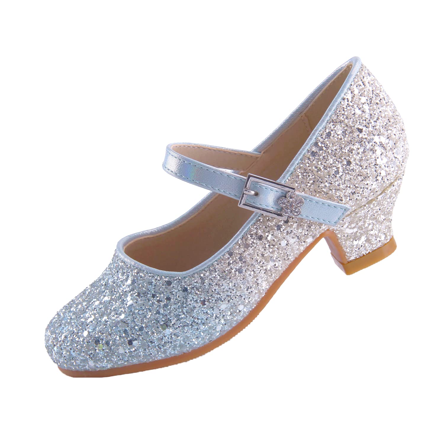Girls Mary Jane High Heel Evening Pumps Sparkling Gradient Glitter – Blue EU 24