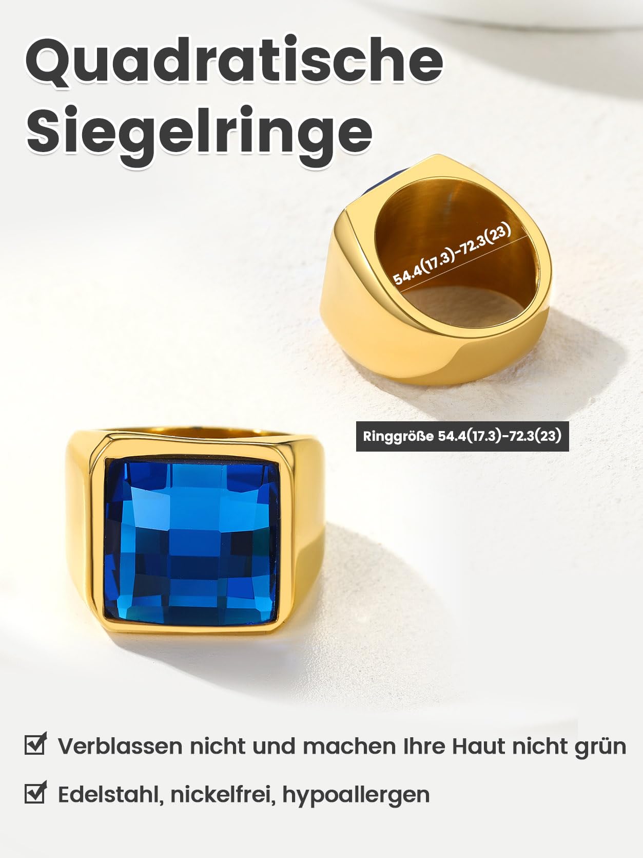 Men's Stainless Steel Signet Ring Blue Stone 15mm Wide Band – Gold 67mm – GoldChic