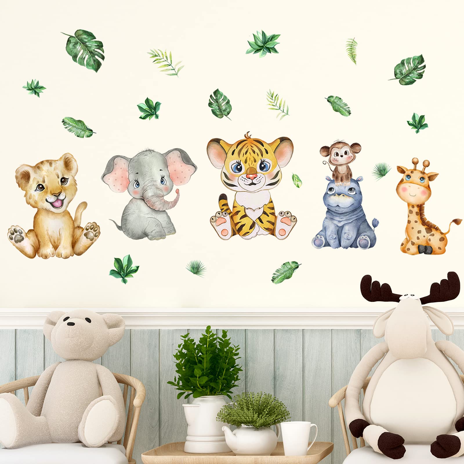 Tanlaby Jungle Animals Wall Stickers - Woodland Safari Decals For Kids' Bedroom, Nursery, Playroom