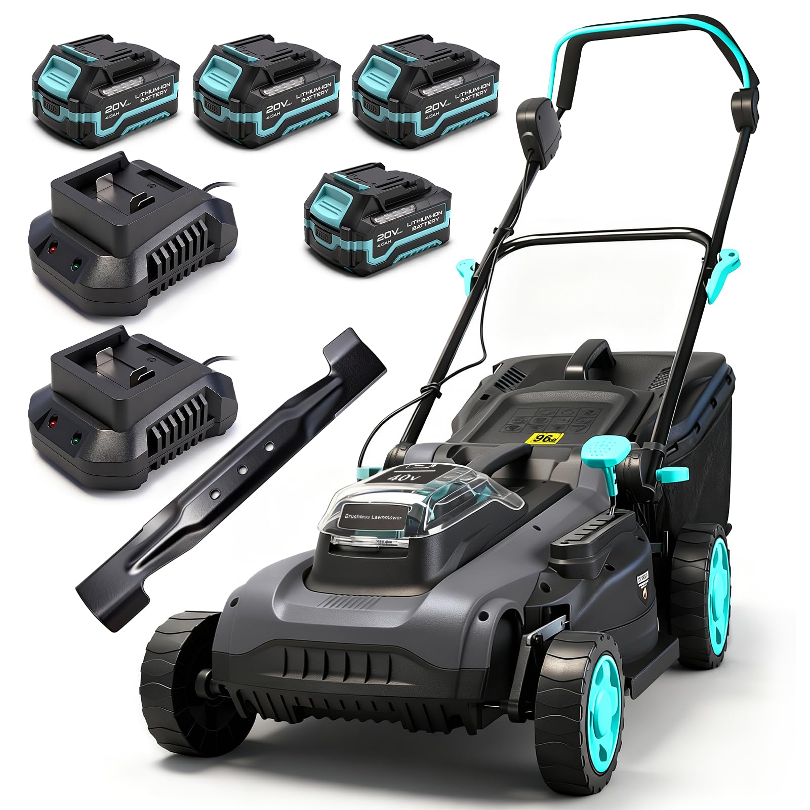 Source photograph for Pallet – Garden Equipment – Cordless Lawn Mower, Electric Scarifier, Grass Collection Bags, Adjustable Cutting Height