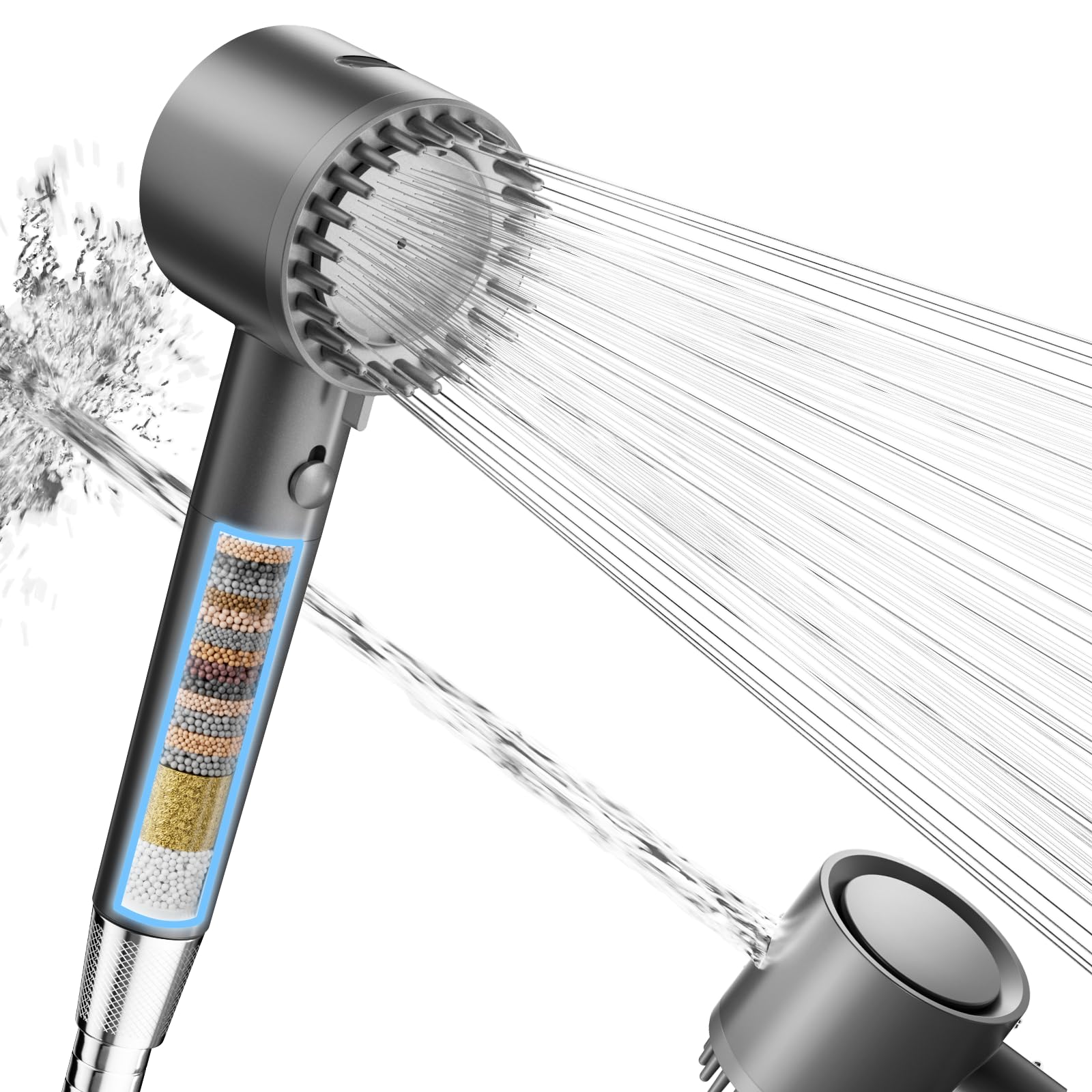 Source photograph for Pallet – Shower Heads – High-Pressure Shower Head, 5 Spray Modes, Grey, Hose
