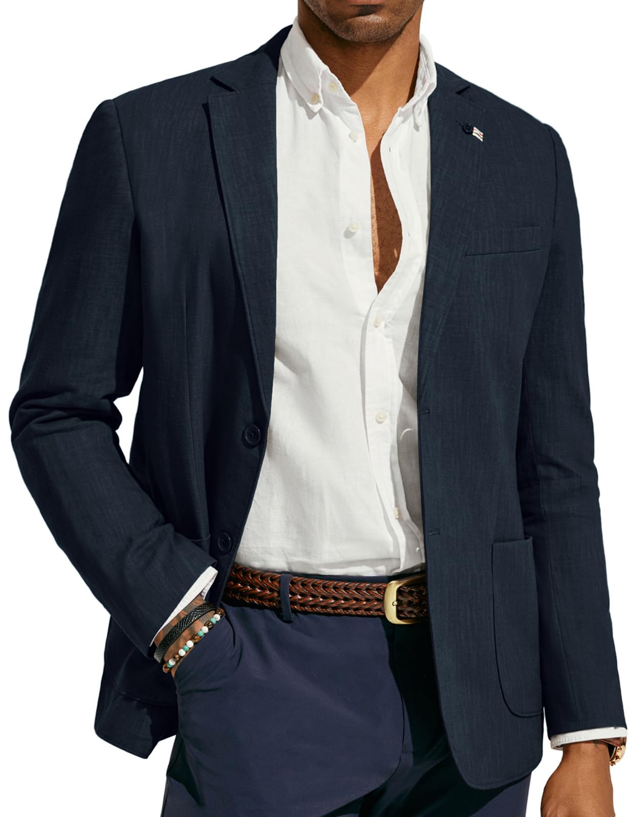 PJ PAUL JONES Erkek Keten Blazer Ceket, Modern Günlük Ceket, Sportif Normal Kesim, 2 Düğmeli İş Ceketi