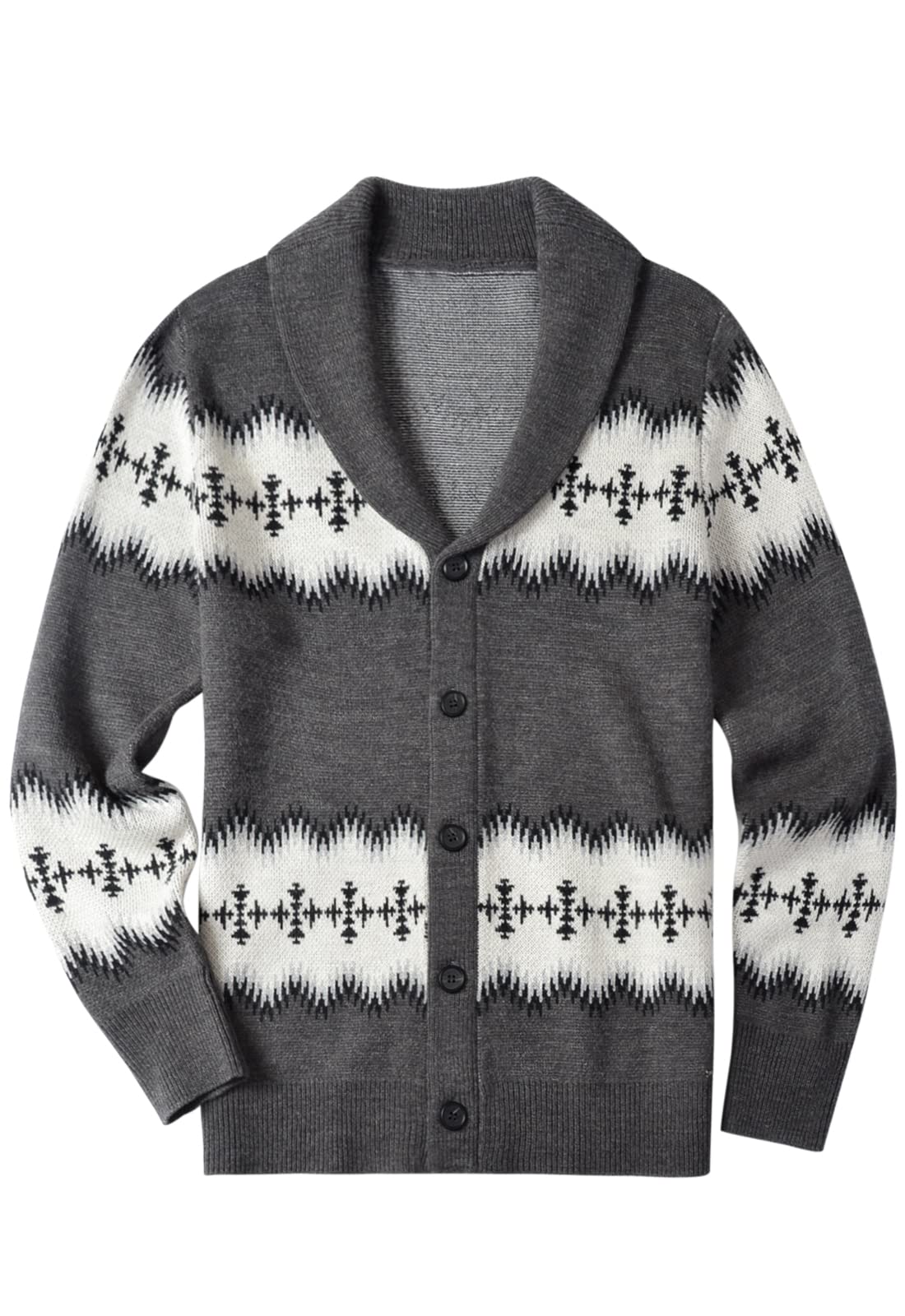 Men's Cardigan Scarf Collar Button Front with Pocket Solid Pattern – Grey M