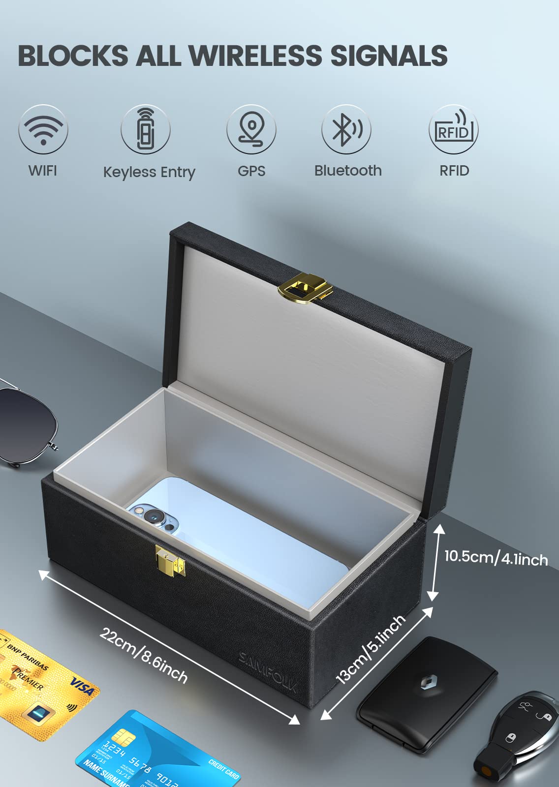 Supplied photograph 4 of Samfolk Faraday Box and Pouch 2 Pack, 8.6 x 5.1x 4.1 inches Faraday Box for Car