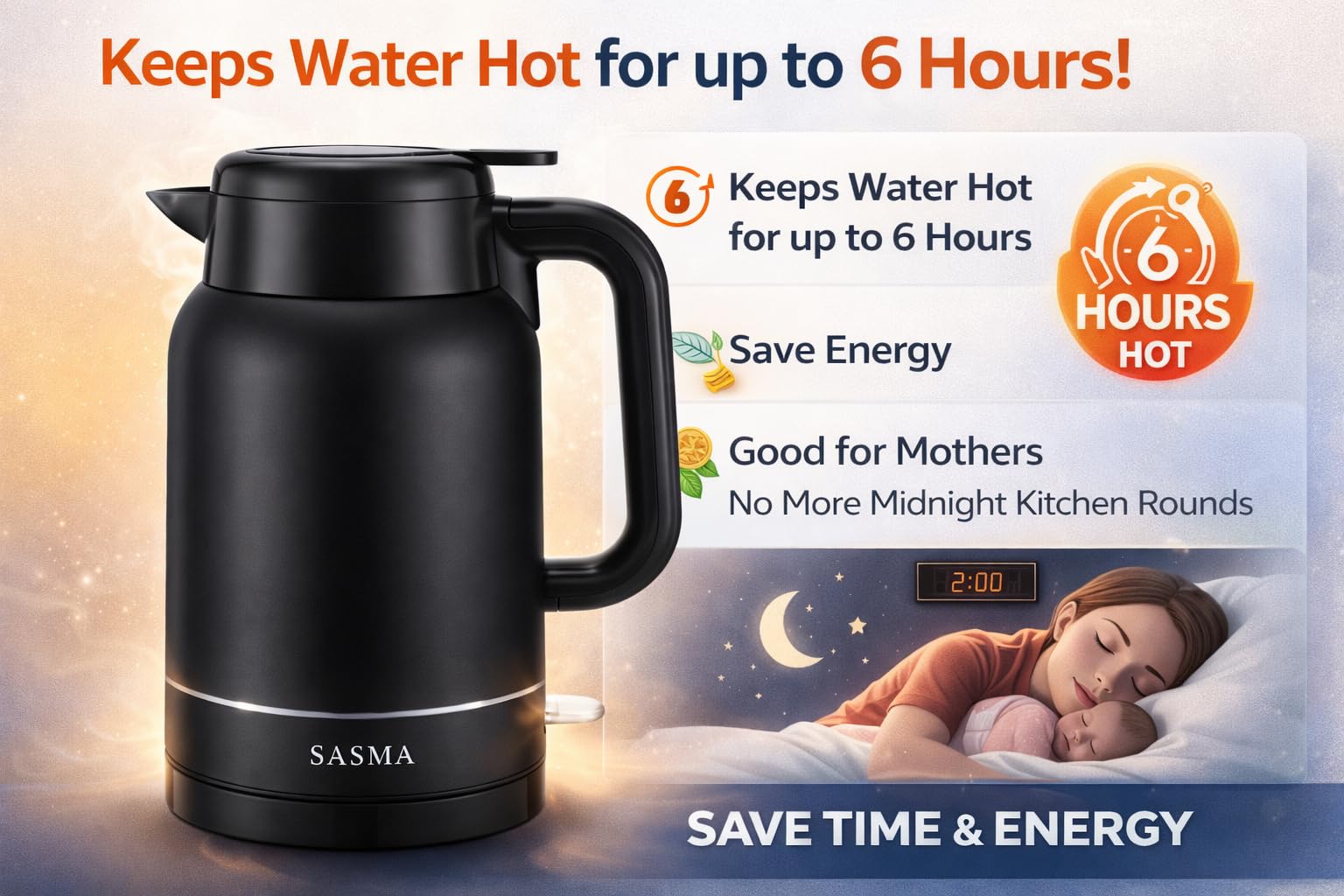 Supplied photograph 4 of Cordless Vacuum Insulated Electric Kettle 1.5L Fast Boil LED – Black