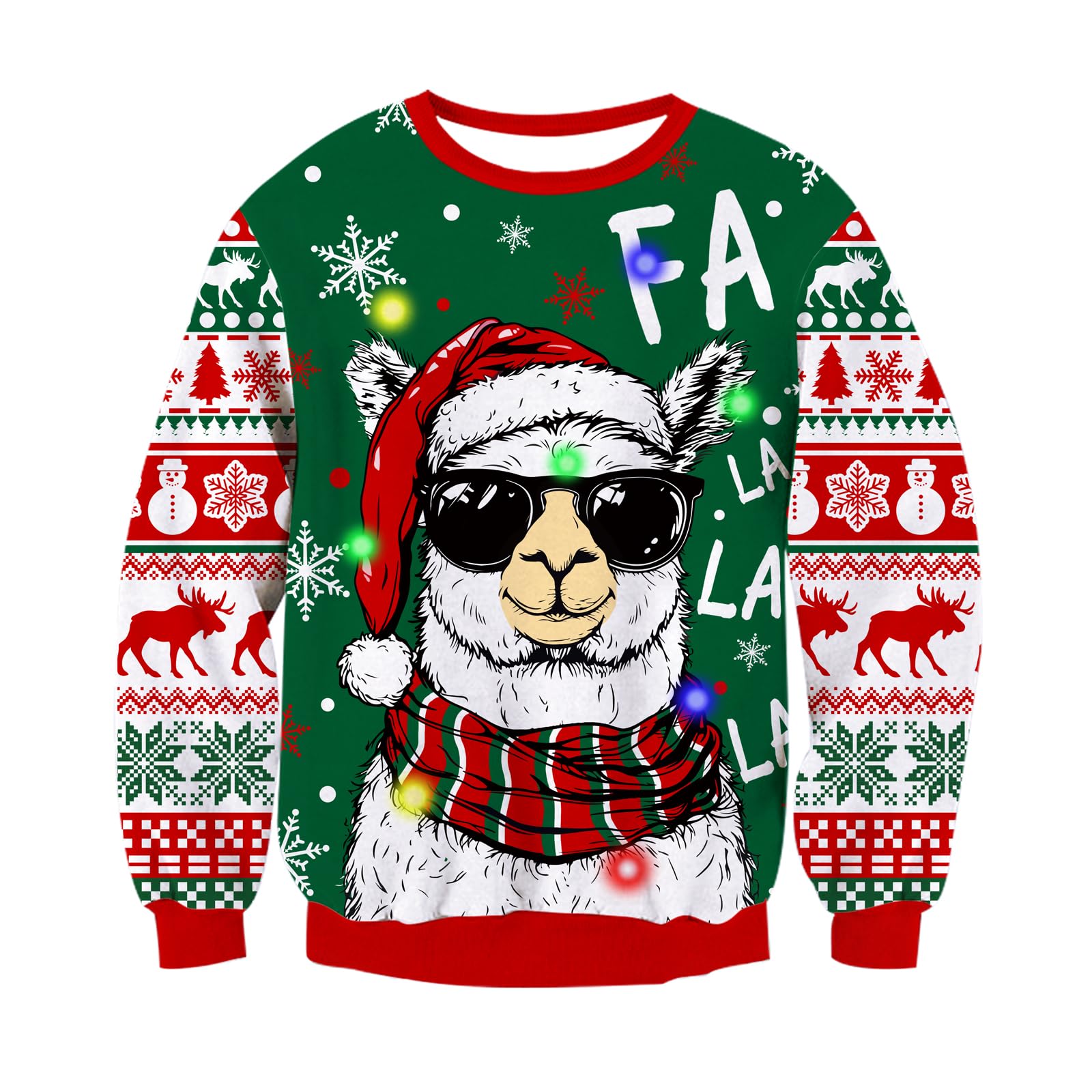 Unisex Alpaka Örgü Noel Kazak, LED Işıklı – Yeşil M