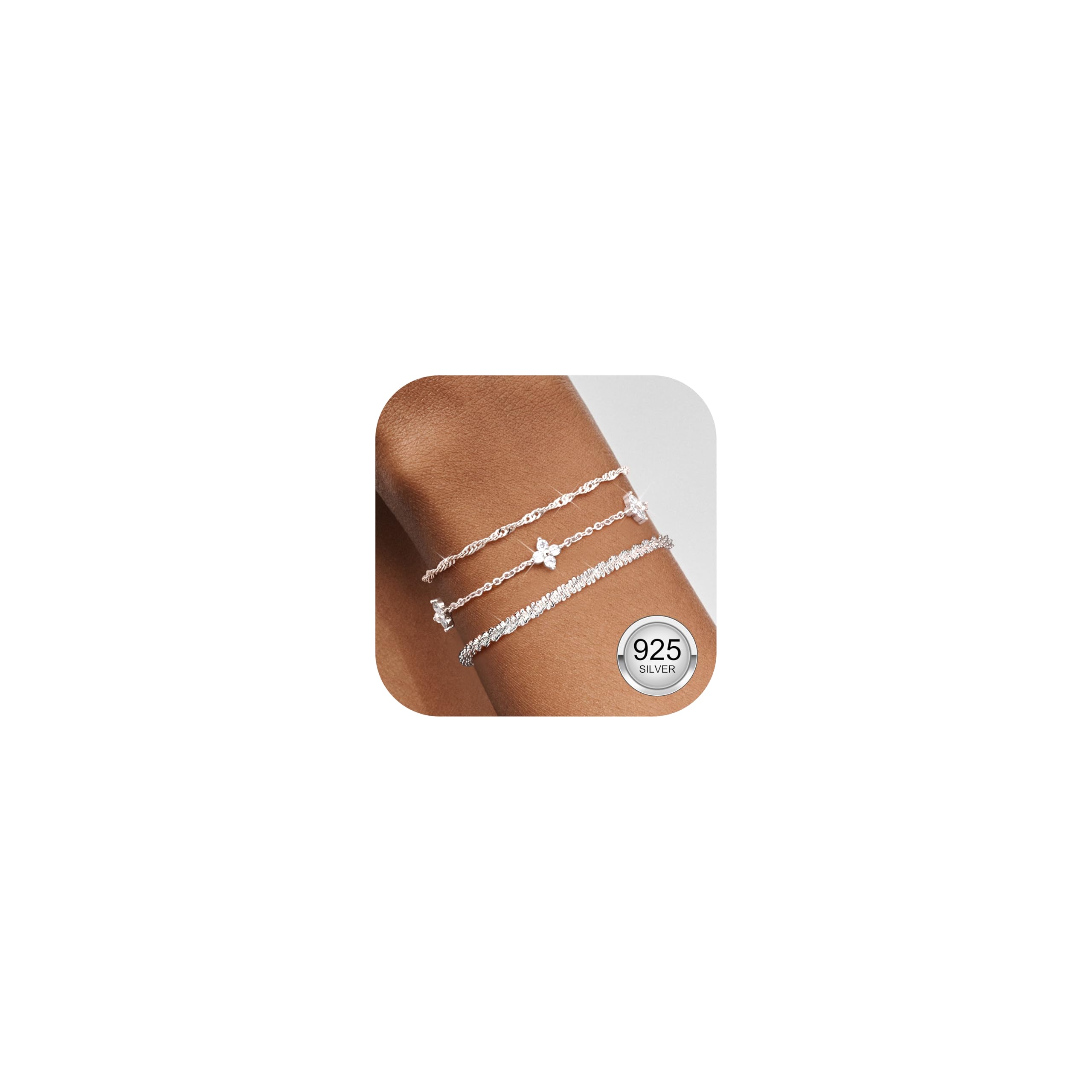 3-teiliges stapelbares Armband-Set aus Sterlingsilber, 14-Karat vergoldet, verstellbar, mit Zirkonia – Gold – Finrezio