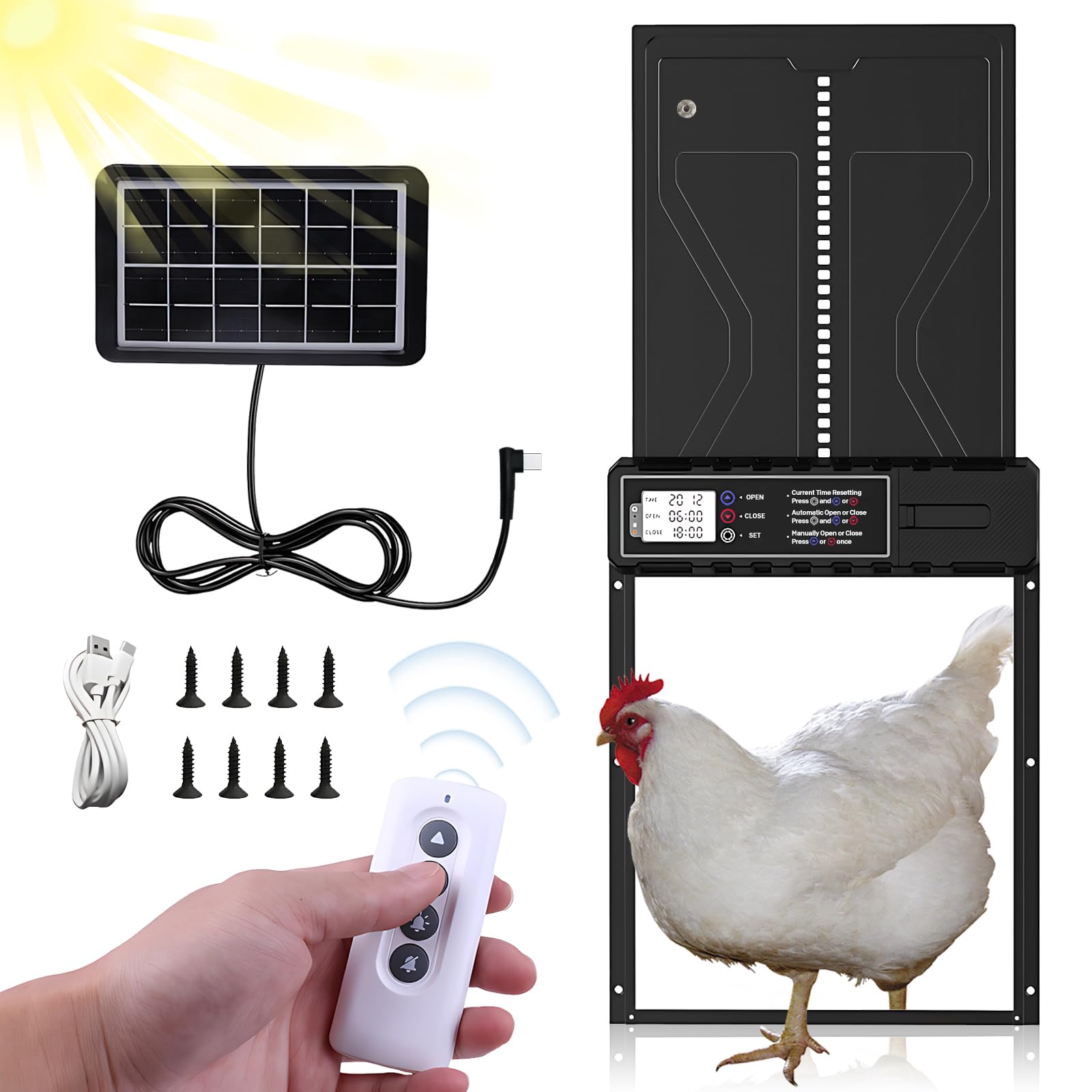 Source photograph for Pallet – Automatic Chicken Coop Doors – Solar Power, Timer, Remote Control, LCD Screen