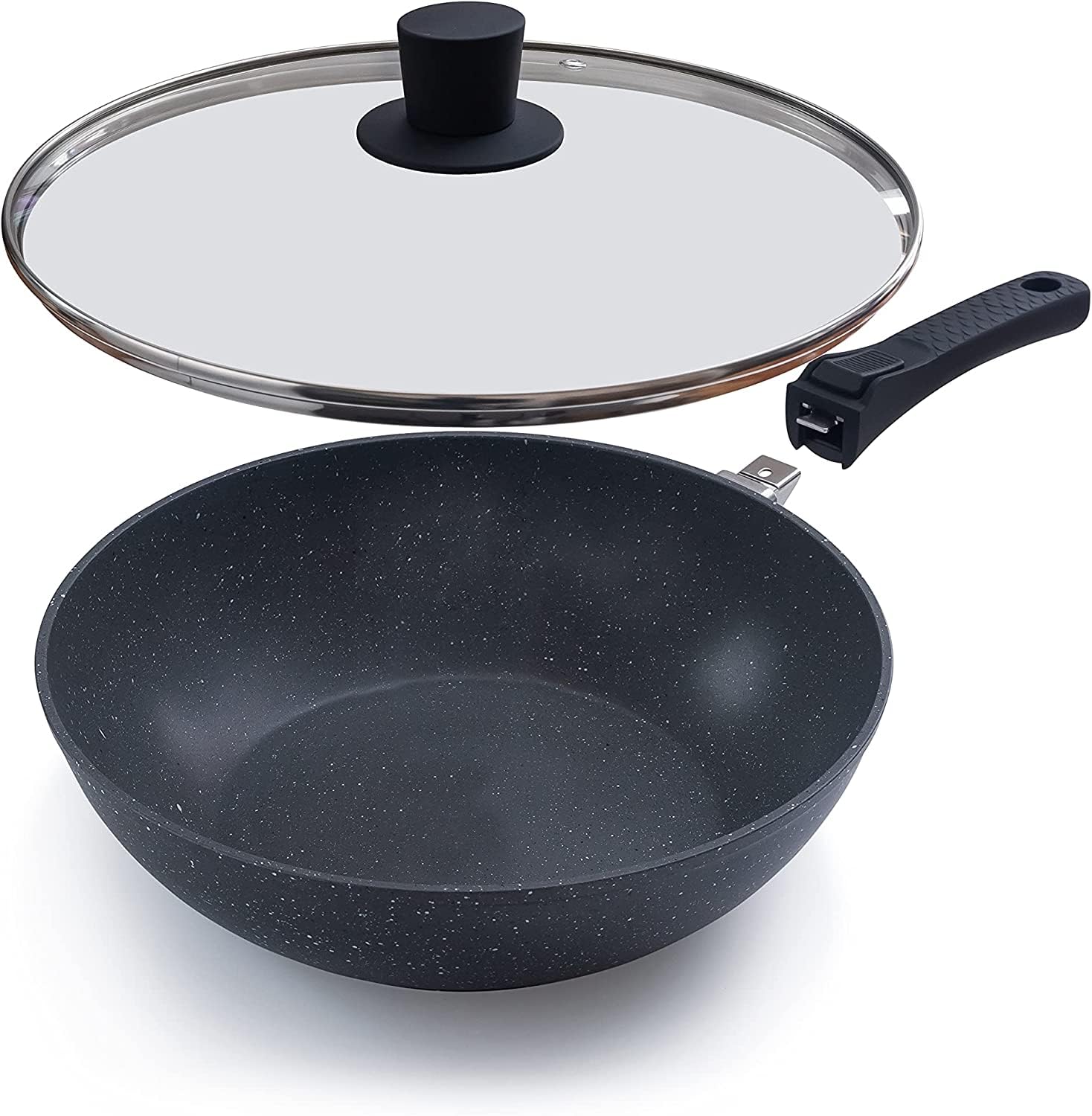 nuovva Non-Stick Wok Pan with Glass Lid– Deep Stir...