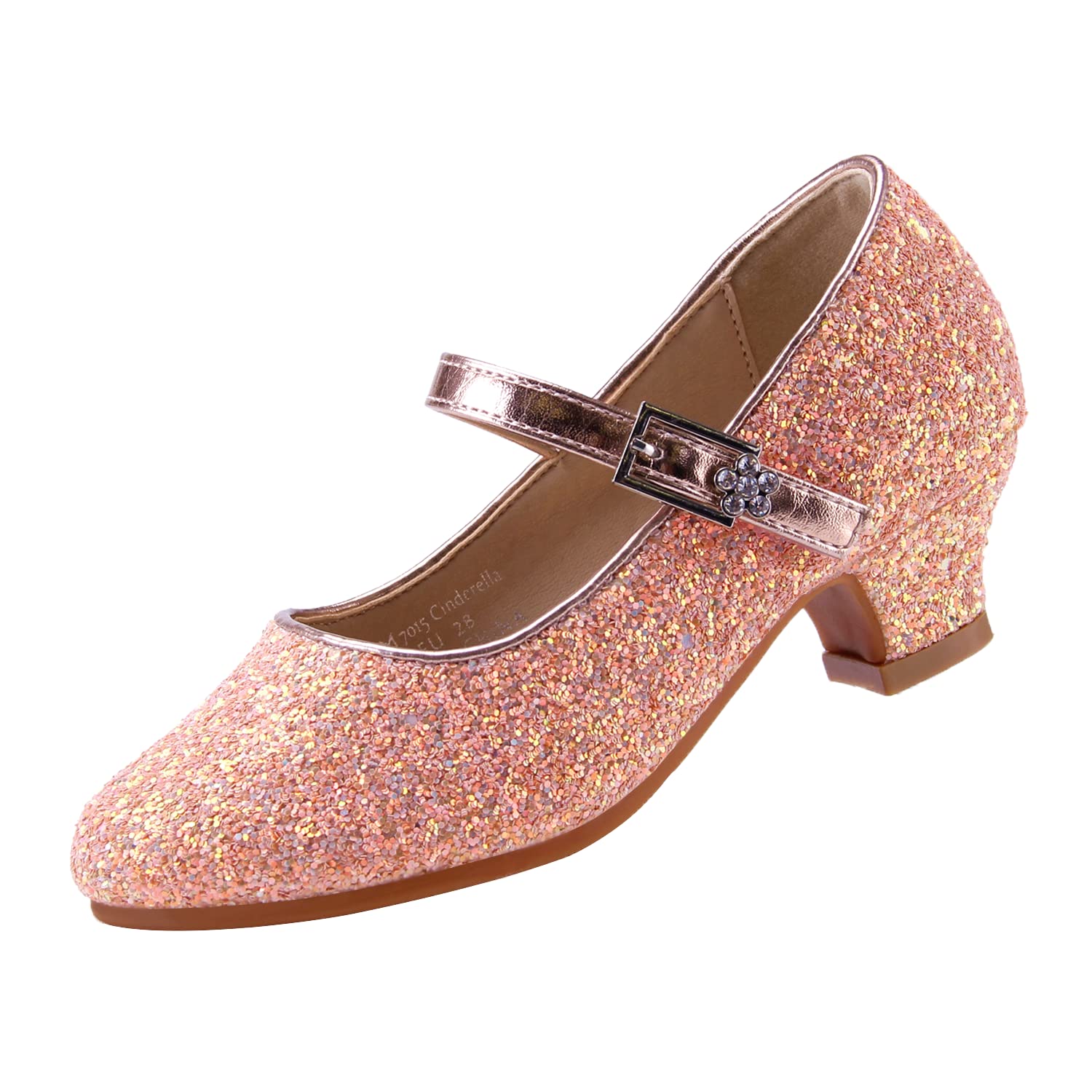 Girls Mary Jane High Heel Dress Shoes Sparkle Glitter – Pink EU37