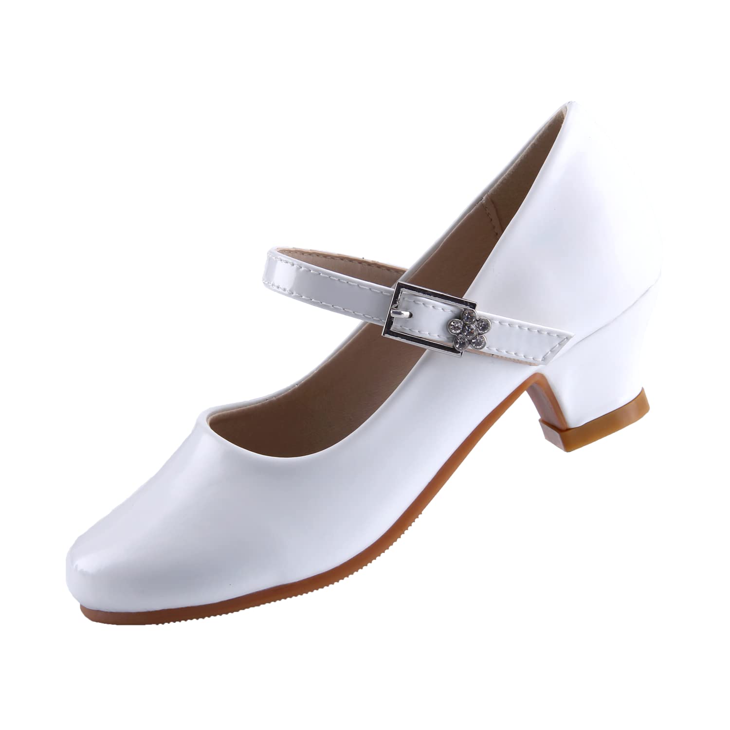 Girls’ Mary Jane High Heel Party Pumps Patent Leather – White EU32