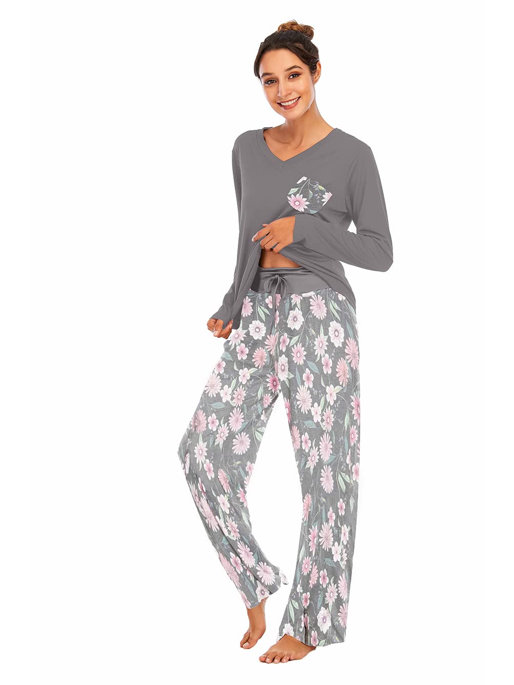 Pyjama 2 Pièces Femme Famulily - Manches Longues, Col Côtelé, Matière Douce (rayonne/polyester/élasthanne)