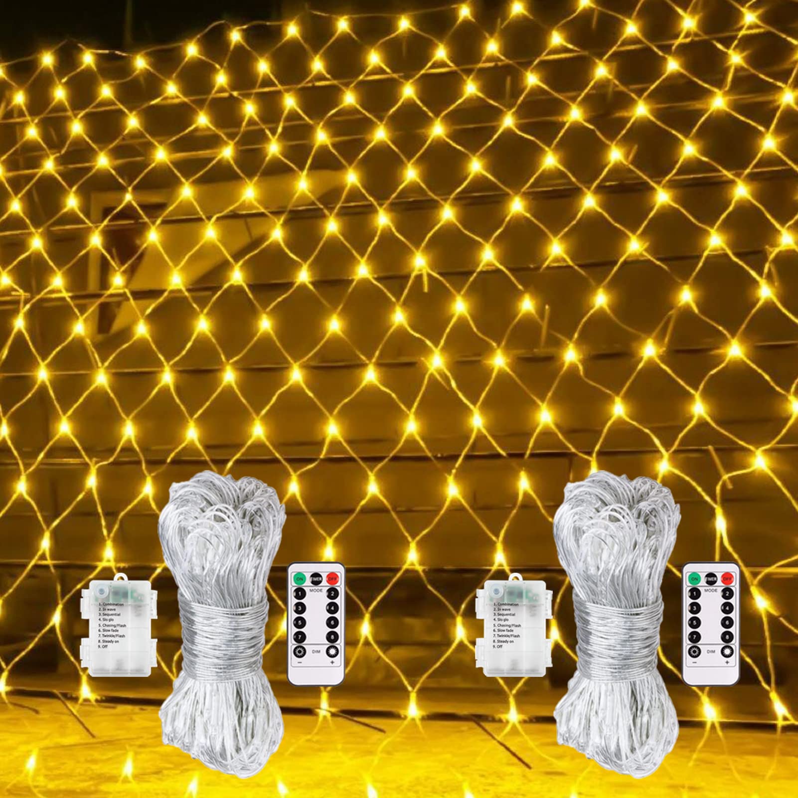 [2 Pack] Battery Operated Christmas Net Lights Warm White 1.5m x 1.5m ...