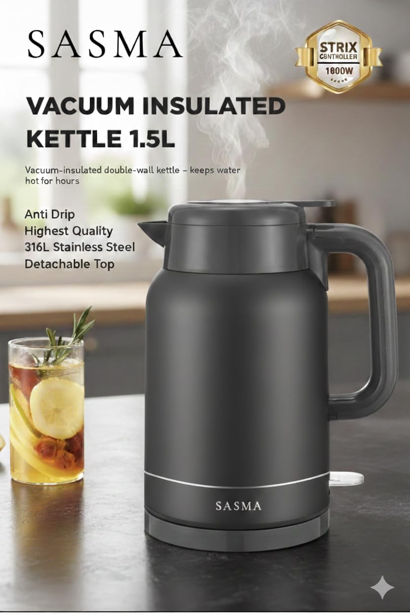 Supplied photograph 3 of Cordless Vacuum Insulated Electric Kettle 1.5L Fast Boil LED – Black