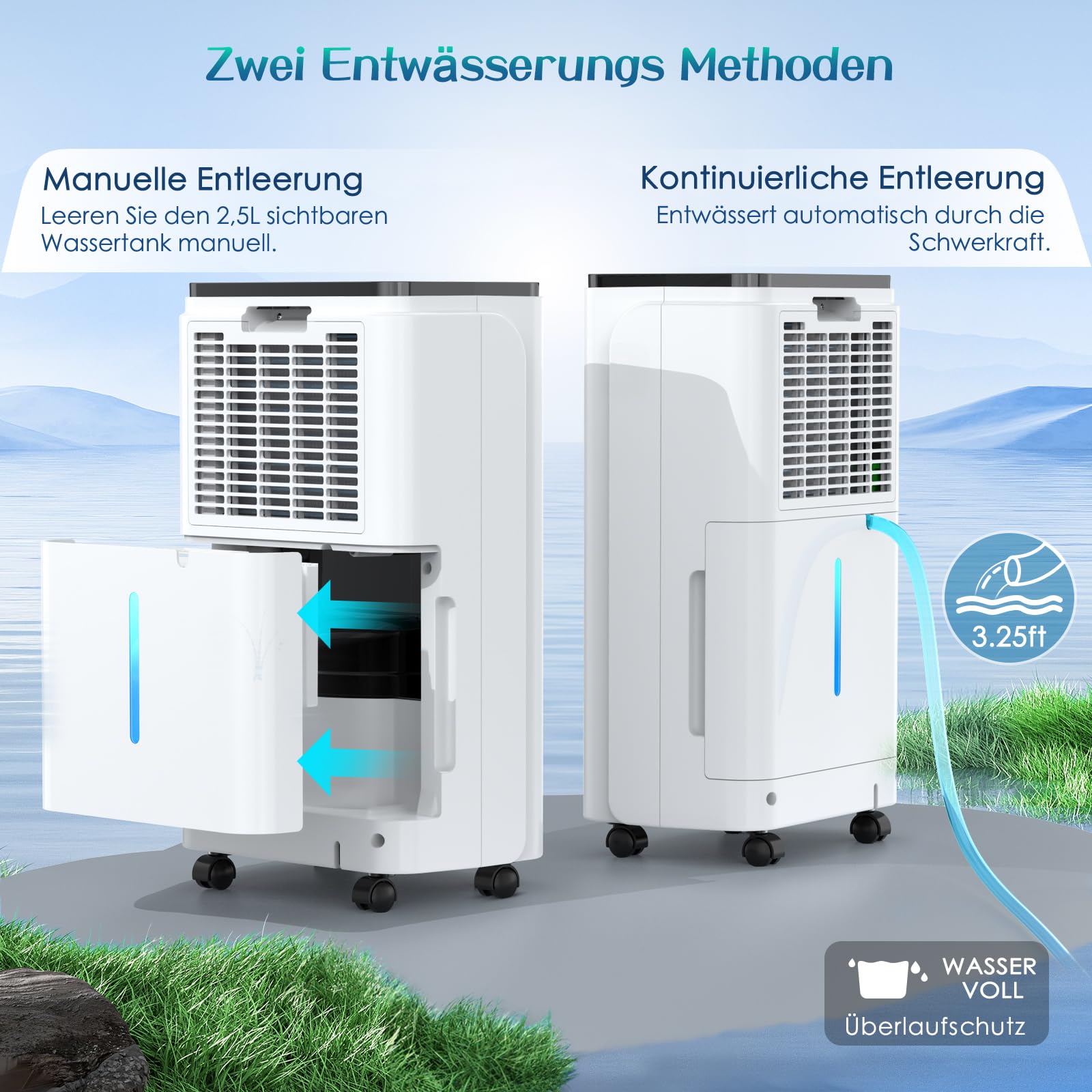Elektryczny osuszacz powietrza 12 l/dobę, wyświetlacz cyfrowy, zbiornik 2,5 l, ciągłe odprowadzanie wody – biały – JYMIPA