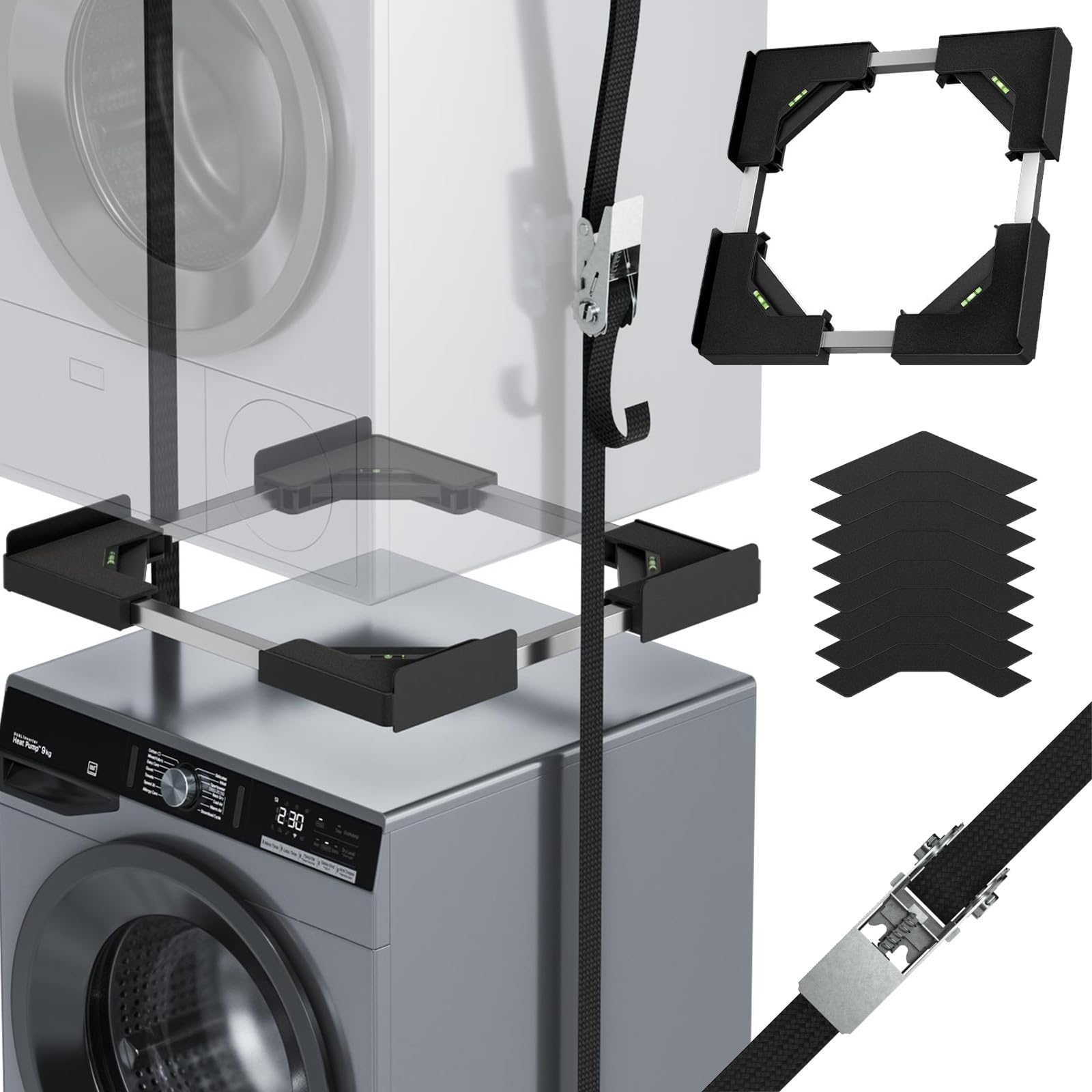 Supplied photograph 1 of Washer Dryer Stacking Kit Universal Adjustable Frame 45-68cm - Black