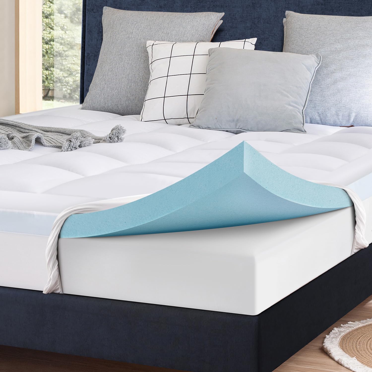 ELEMUSE Extra Firm Mattress Topper Double Bed For Back Pain Relief Elemuse extra firm mattress topper double bed for back pain relief