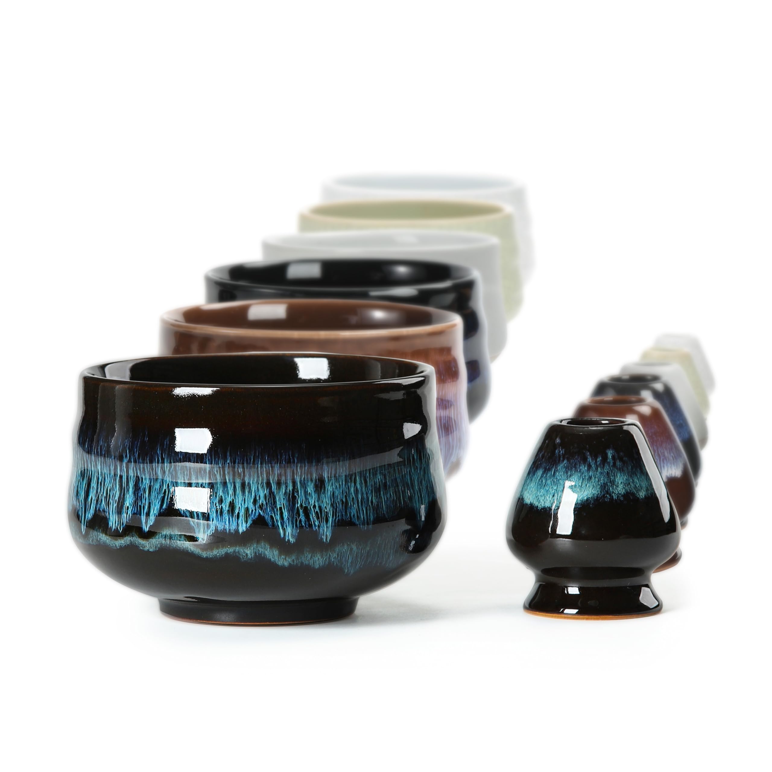 Japanese ceramic matcha bowl with whisk holder, 510 ml. TEANAGOO K14, Blue, Chawan Matcha tea bowl, Matcha ceramic bowl, tea bowls for