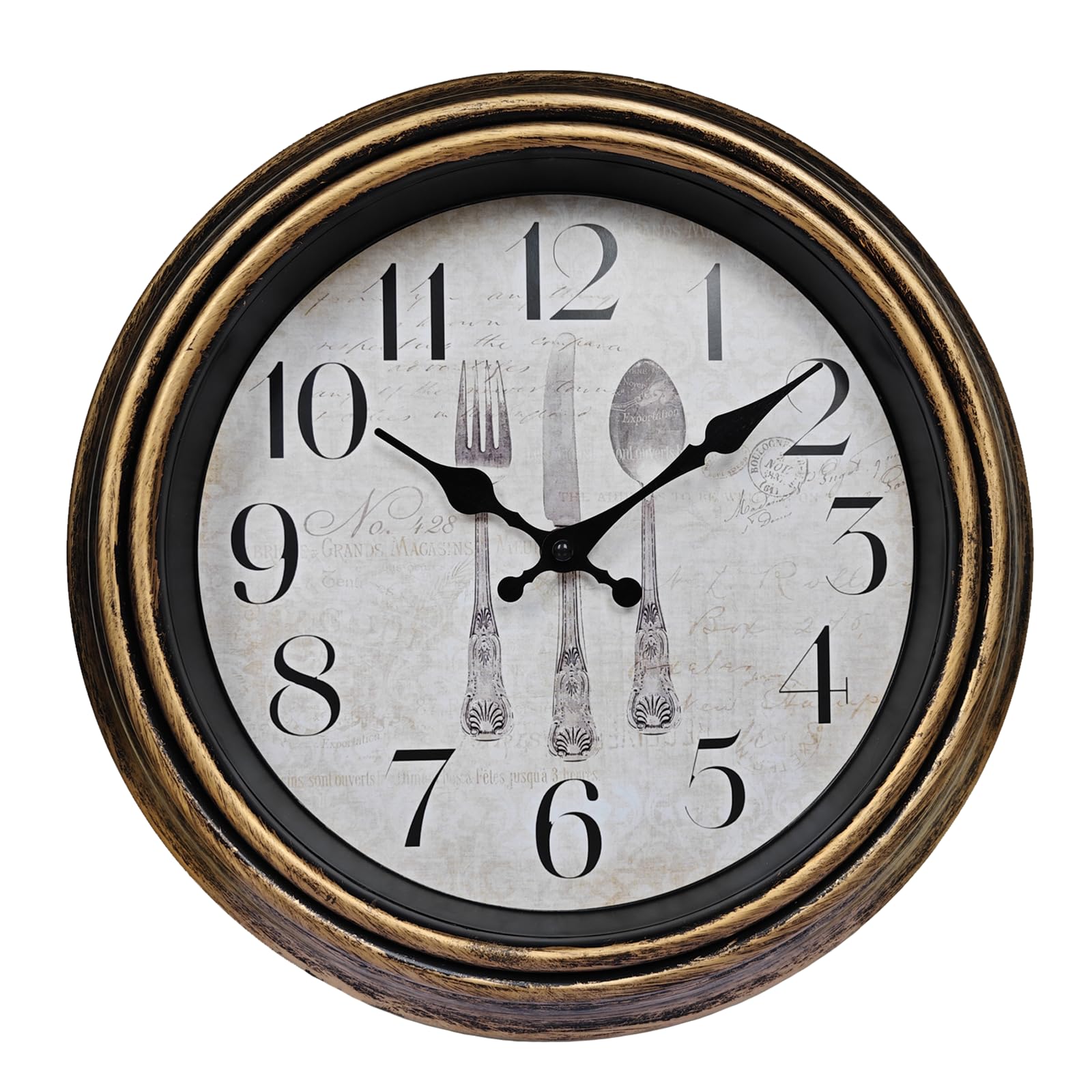 WOOPHEN Vintage Wall Clocks, 10" Silent Non Ticking Retro Wall Clock Quality Quartz Battery ...
