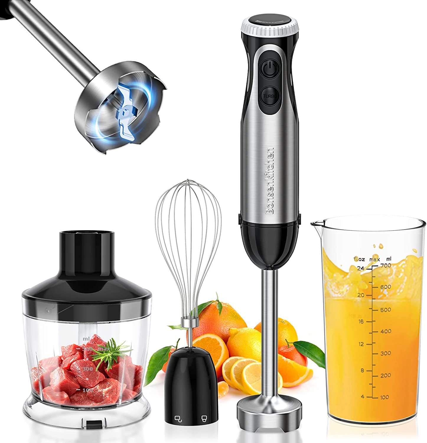 Bonsenkitchen Stainless Steel Hand Blender, 4-in-1...